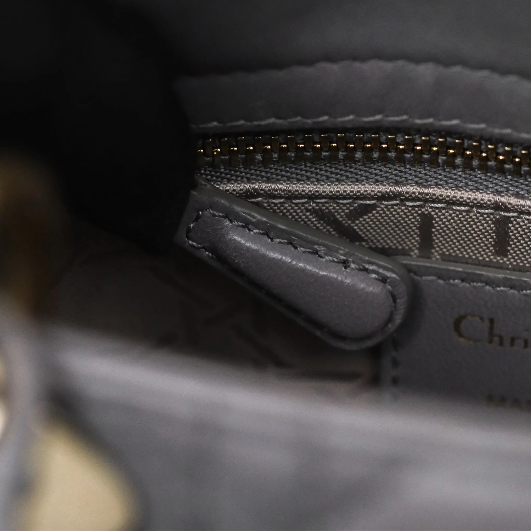 Christian Dior Mini Lady Dior Grey Lambskin Cannage Gold Hardware