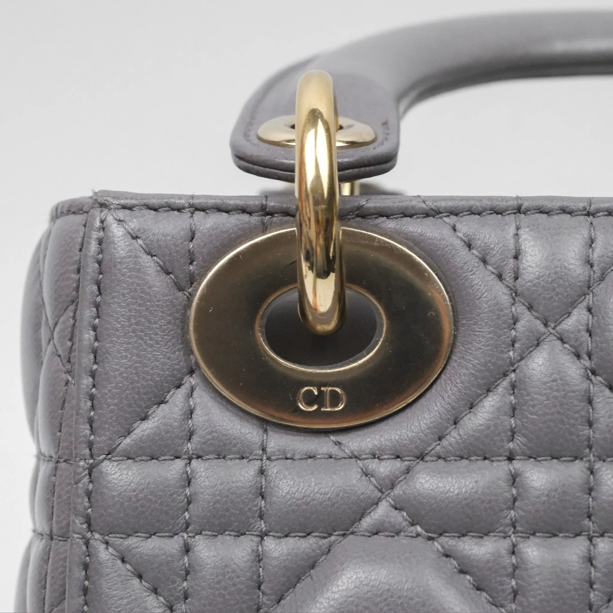 Christian Dior Mini Lady Dior Grey Lambskin Cannage Gold Hardware