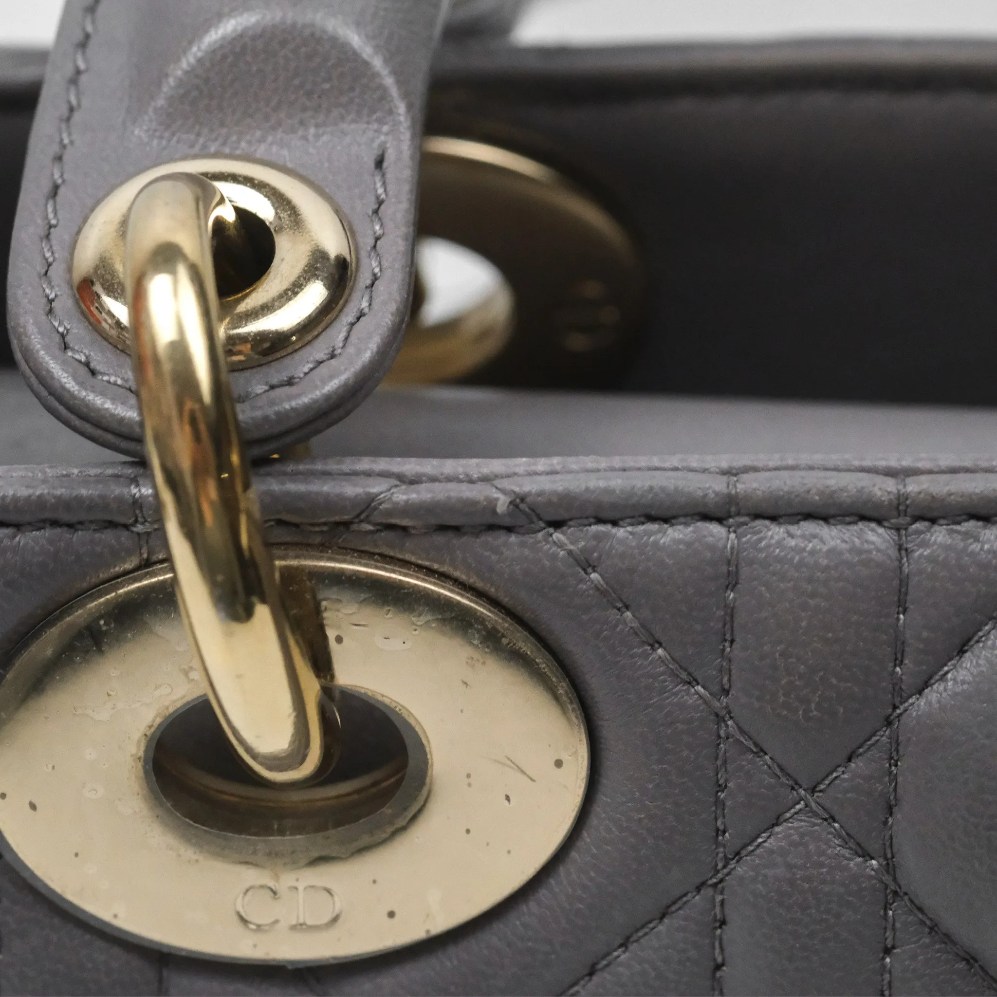 Christian Dior Mini Lady Dior Grey Lambskin Cannage Gold Hardware