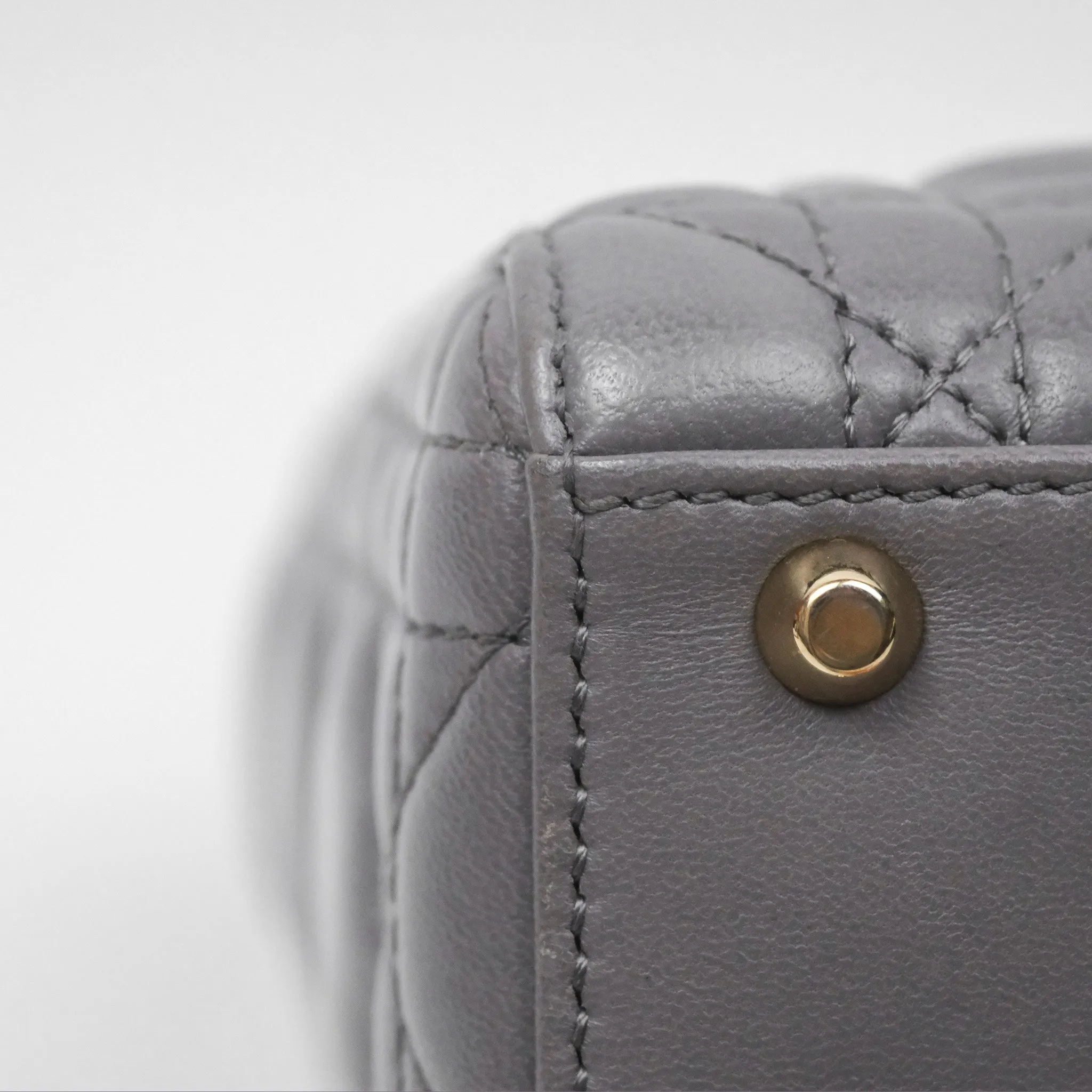 Christian Dior Mini Lady Dior Grey Lambskin Cannage Gold Hardware
