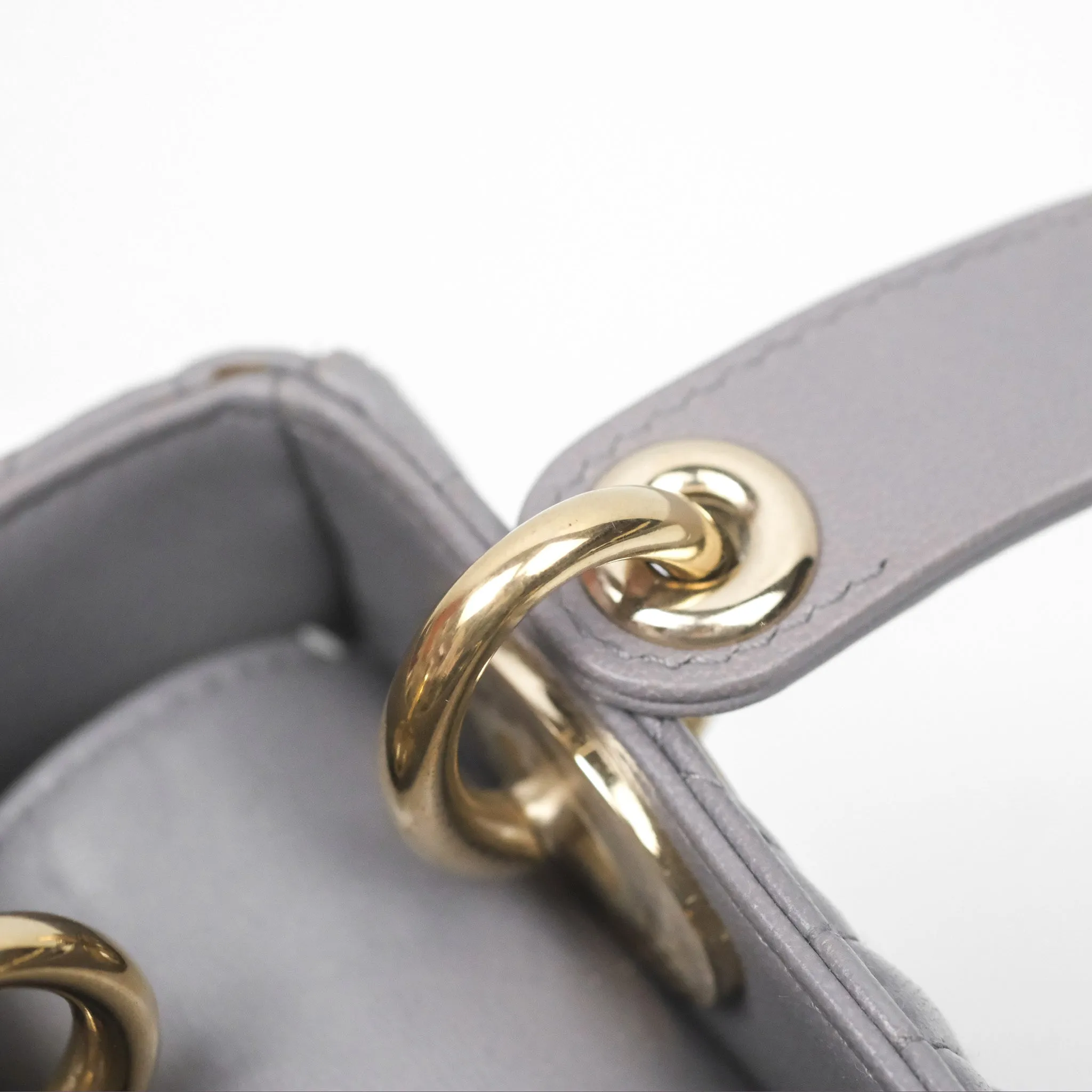 Christian Dior Mini Lady Dior Grey Lambskin Cannage Gold Hardware