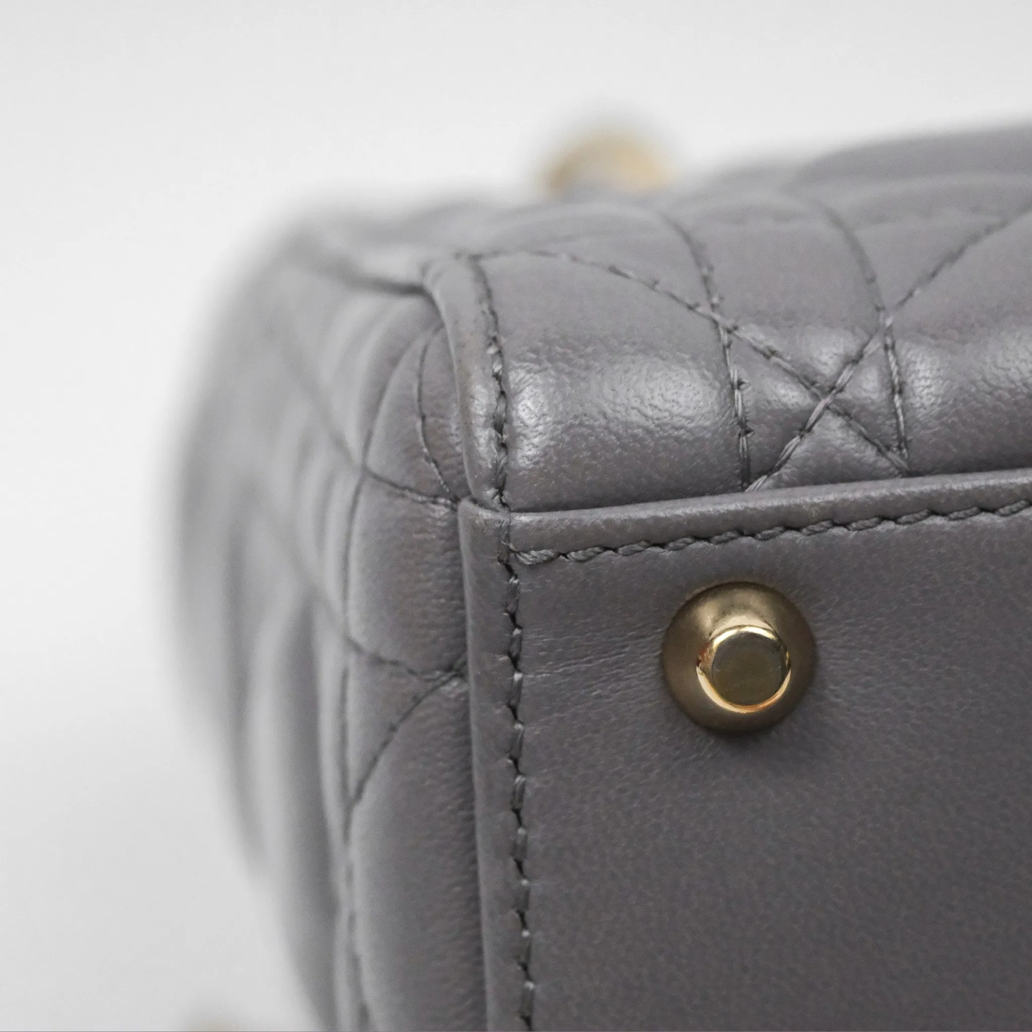 Christian Dior Mini Lady Dior Grey Lambskin Cannage Gold Hardware