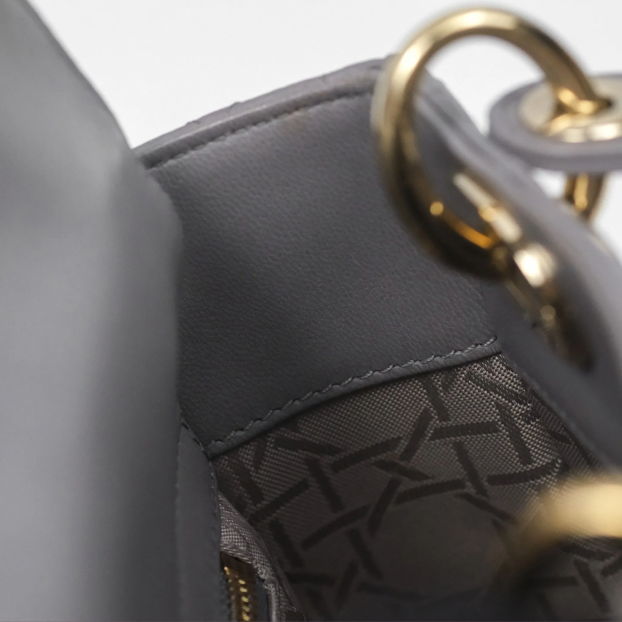 Christian Dior Mini Lady Dior Grey Lambskin Cannage Gold Hardware