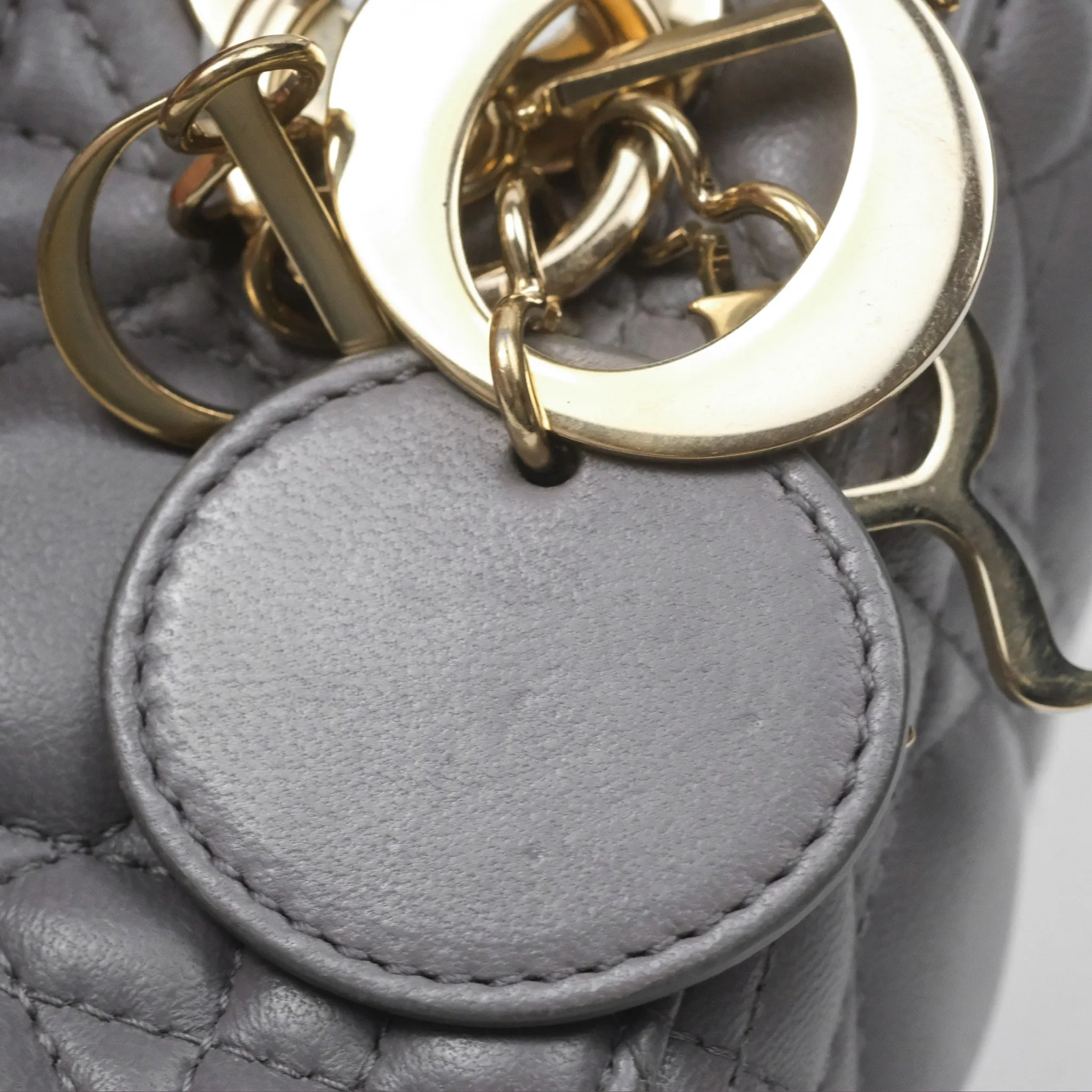 Christian Dior Mini Lady Dior Grey Lambskin Cannage Gold Hardware