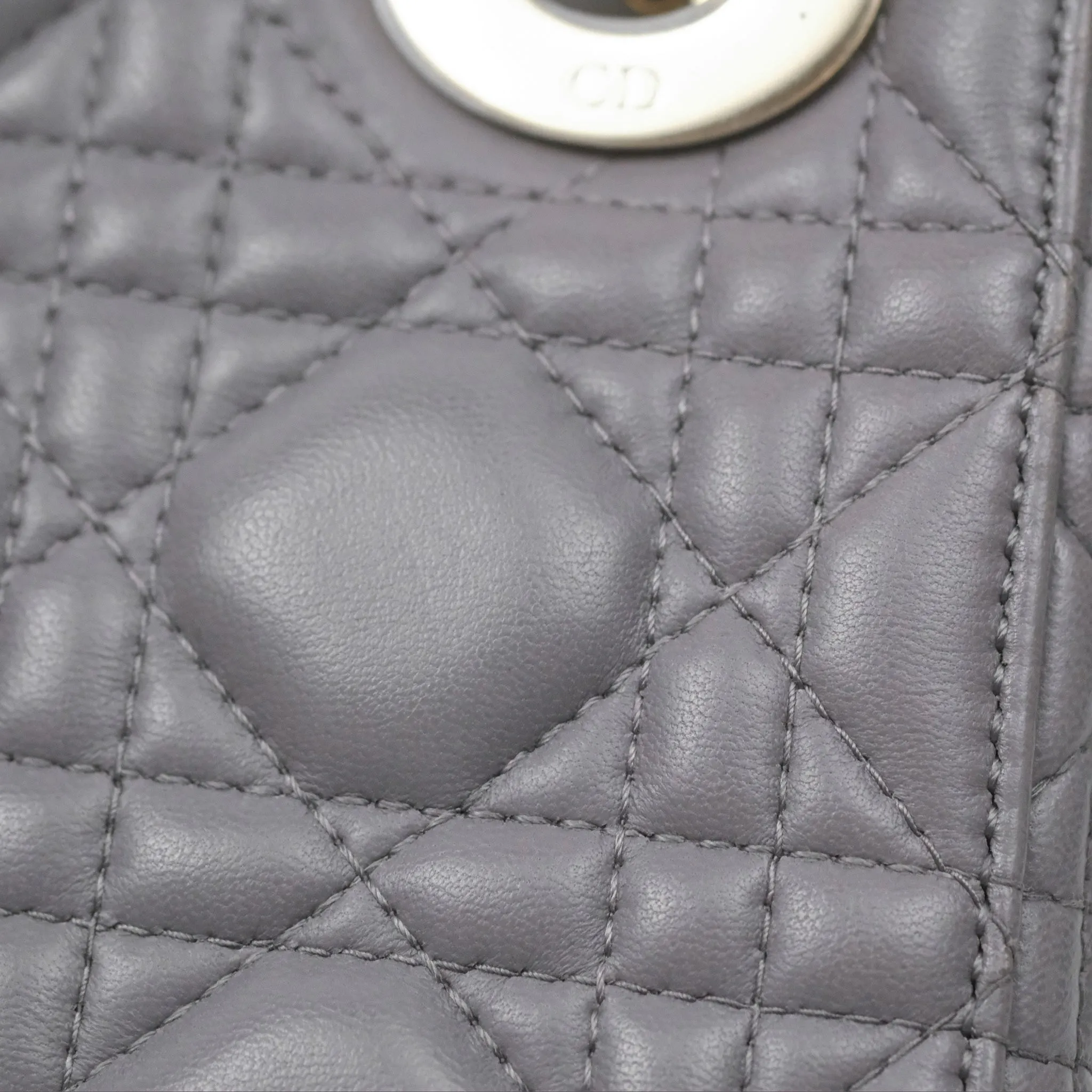 Christian Dior Mini Lady Dior Grey Lambskin Cannage Gold Hardware