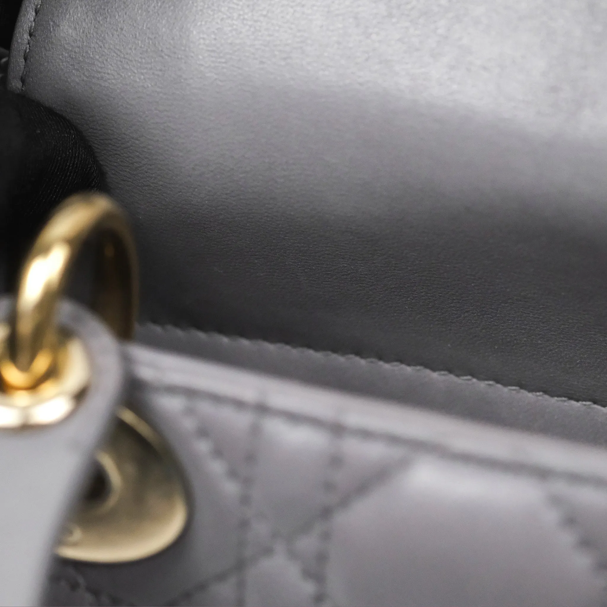 Christian Dior Mini Lady Dior Grey Lambskin Cannage Gold Hardware