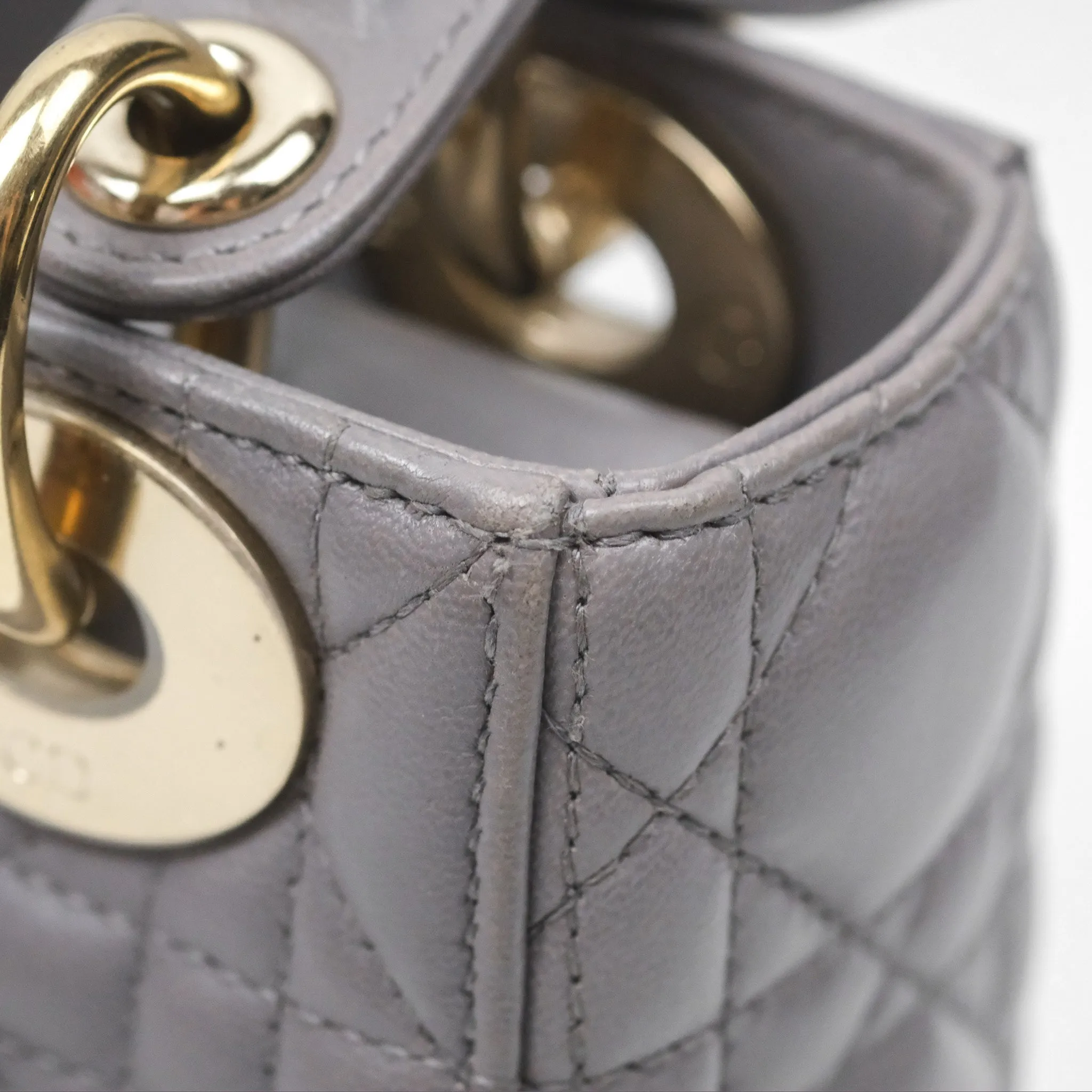 Christian Dior Mini Lady Dior Grey Lambskin Cannage Gold Hardware