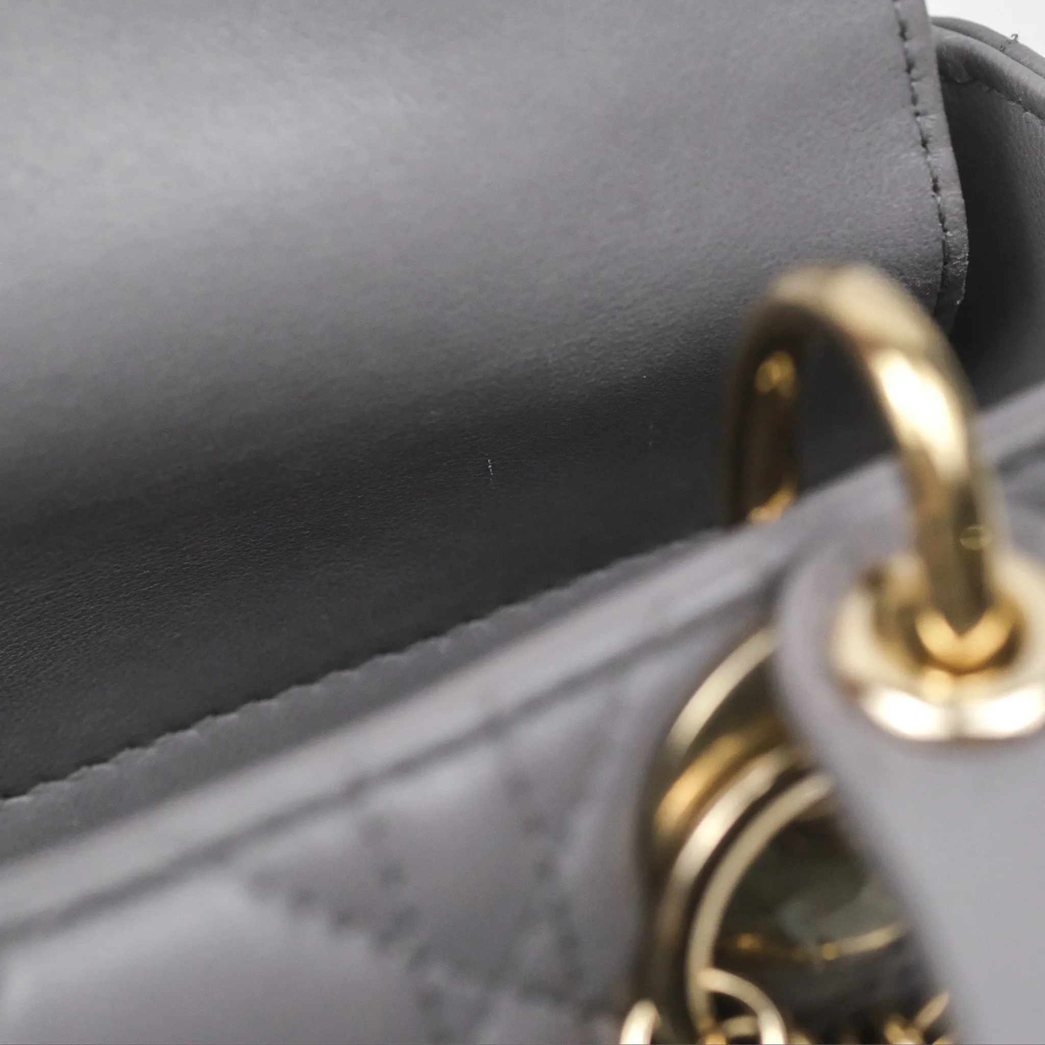 Christian Dior Mini Lady Dior Grey Lambskin Cannage Gold Hardware