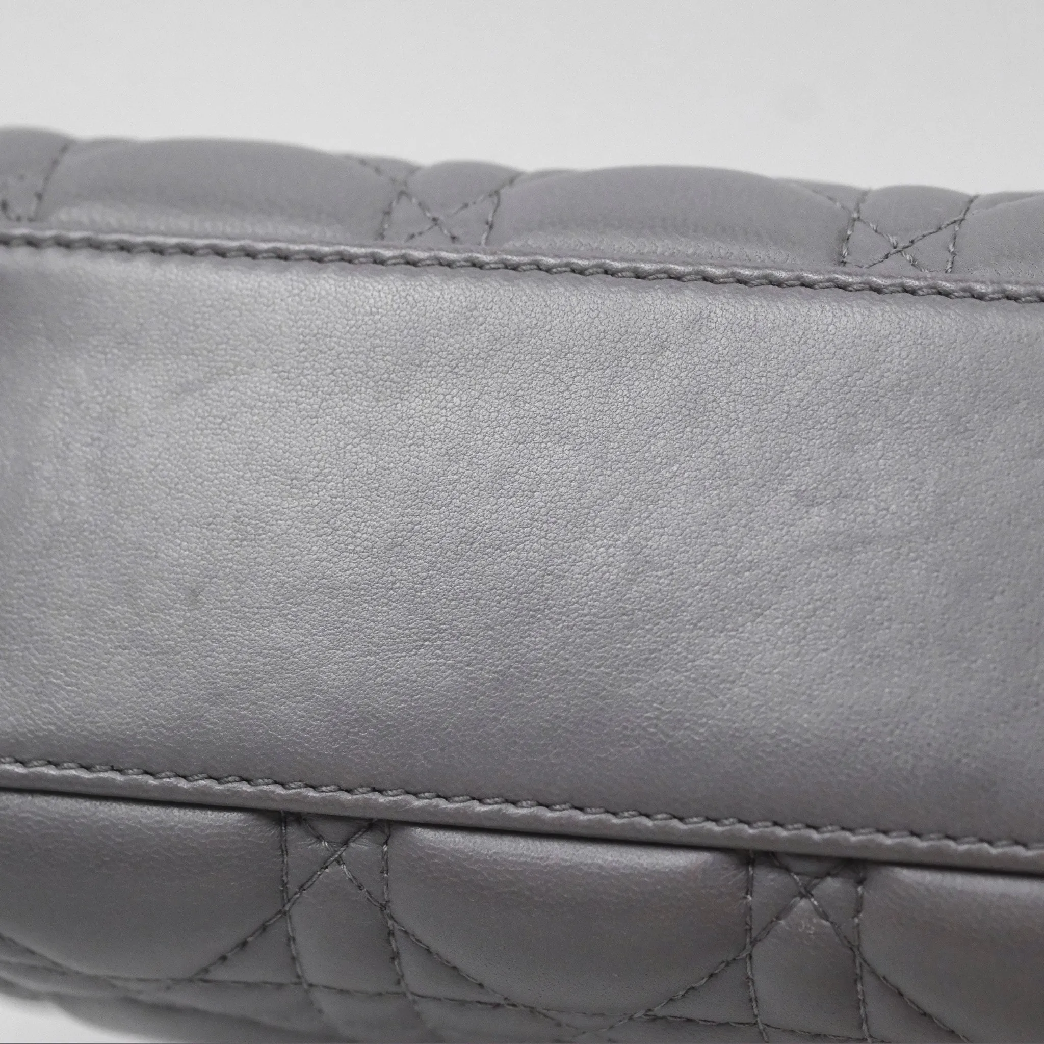 Christian Dior Mini Lady Dior Grey Lambskin Cannage Gold Hardware