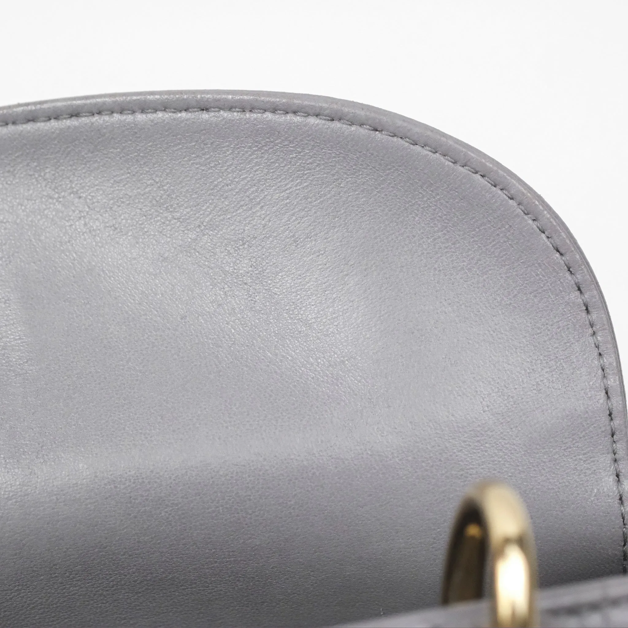 Christian Dior Mini Lady Dior Grey Lambskin Cannage Gold Hardware