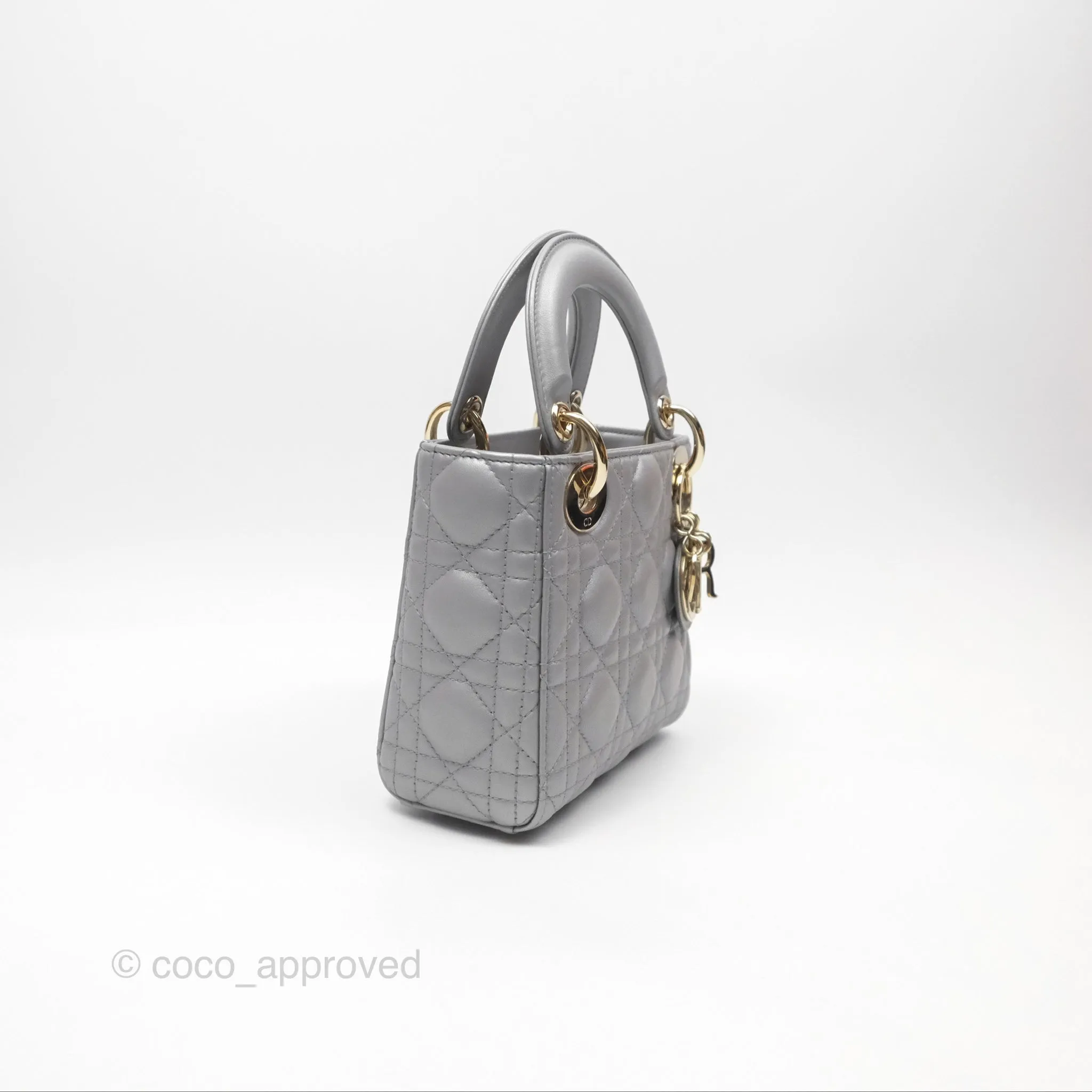 Christian Dior Mini Lady Dior Iridescent Grey Lambskin Cannage Gold Hardware