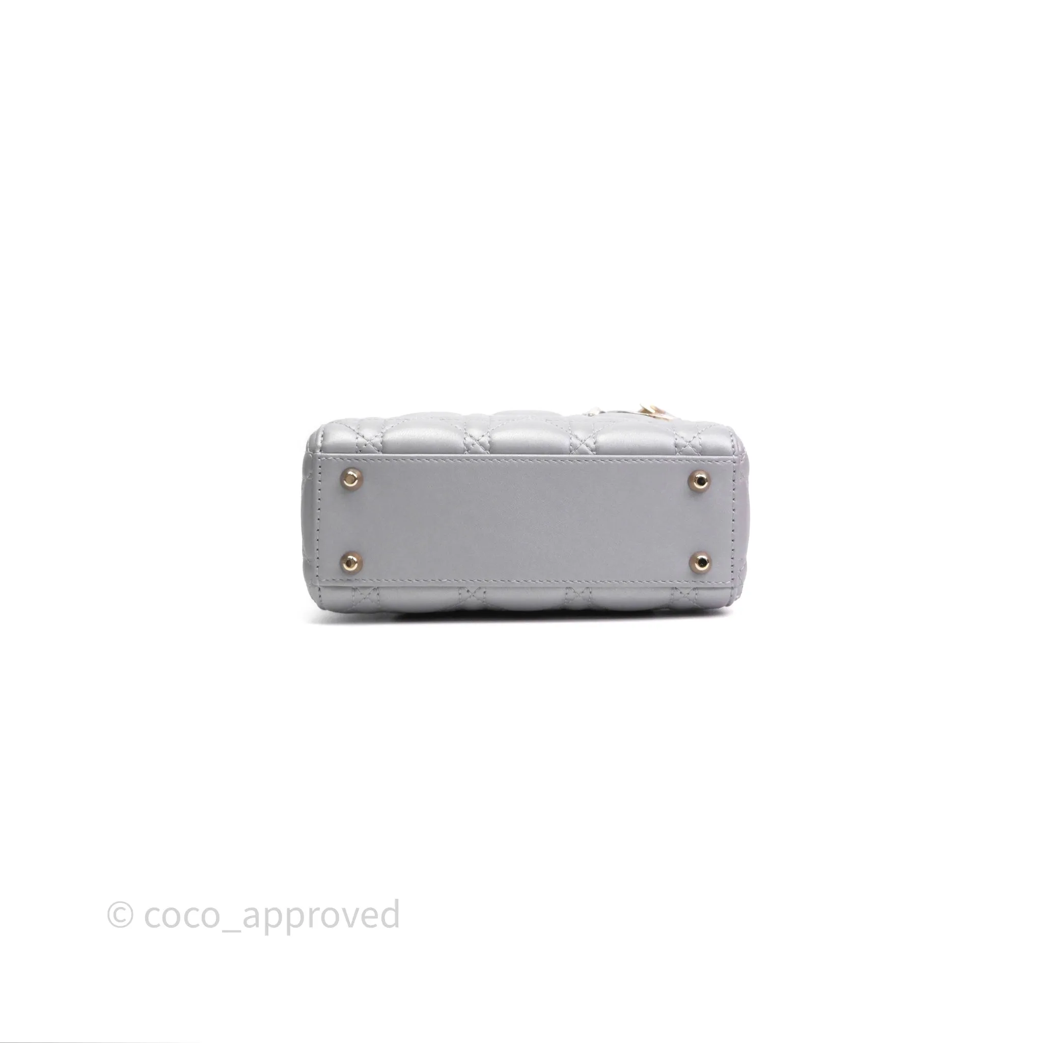 Christian Dior Mini Lady Dior Iridescent Grey Lambskin Cannage Gold Hardware
