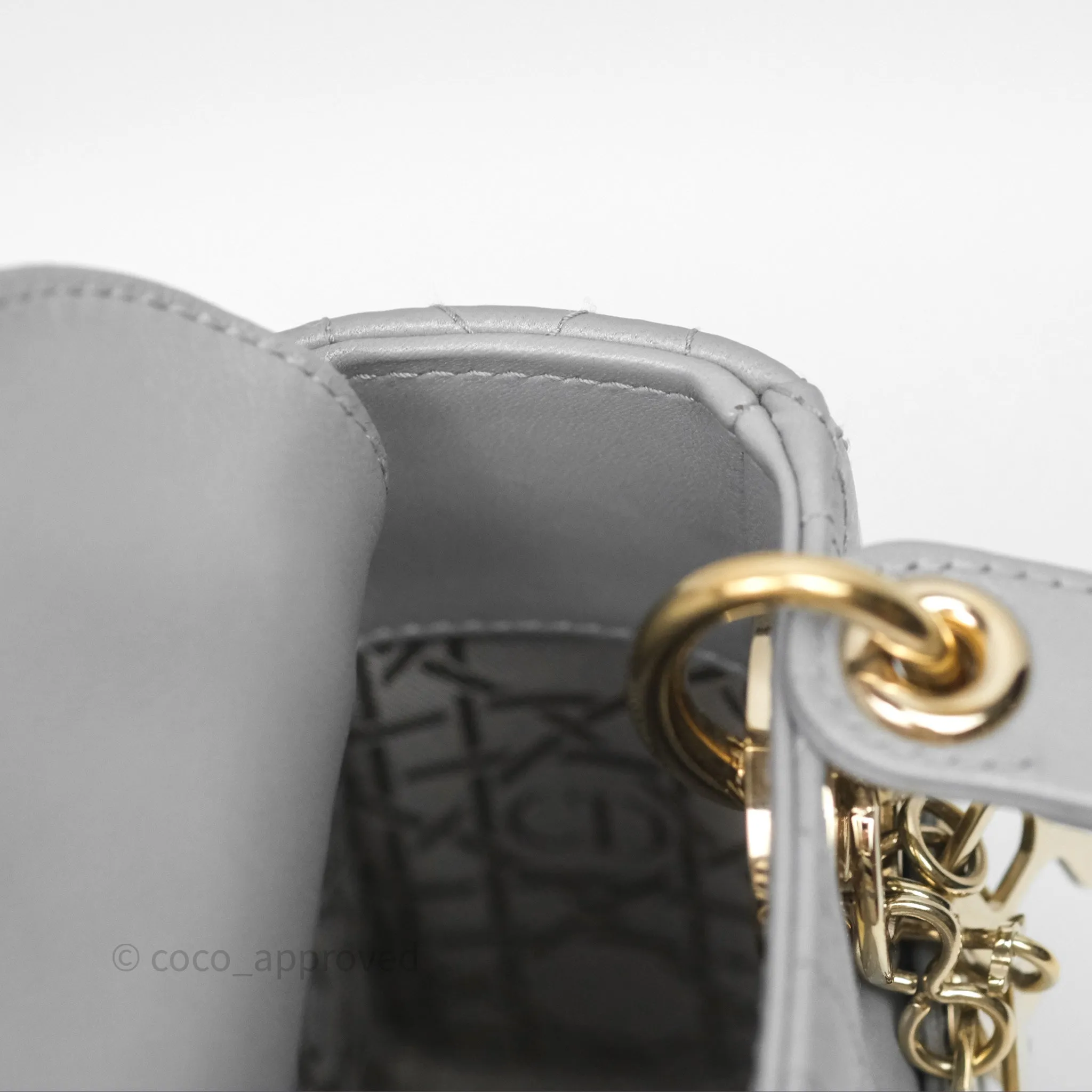 Christian Dior Mini Lady Dior Iridescent Grey Lambskin Cannage Gold Hardware