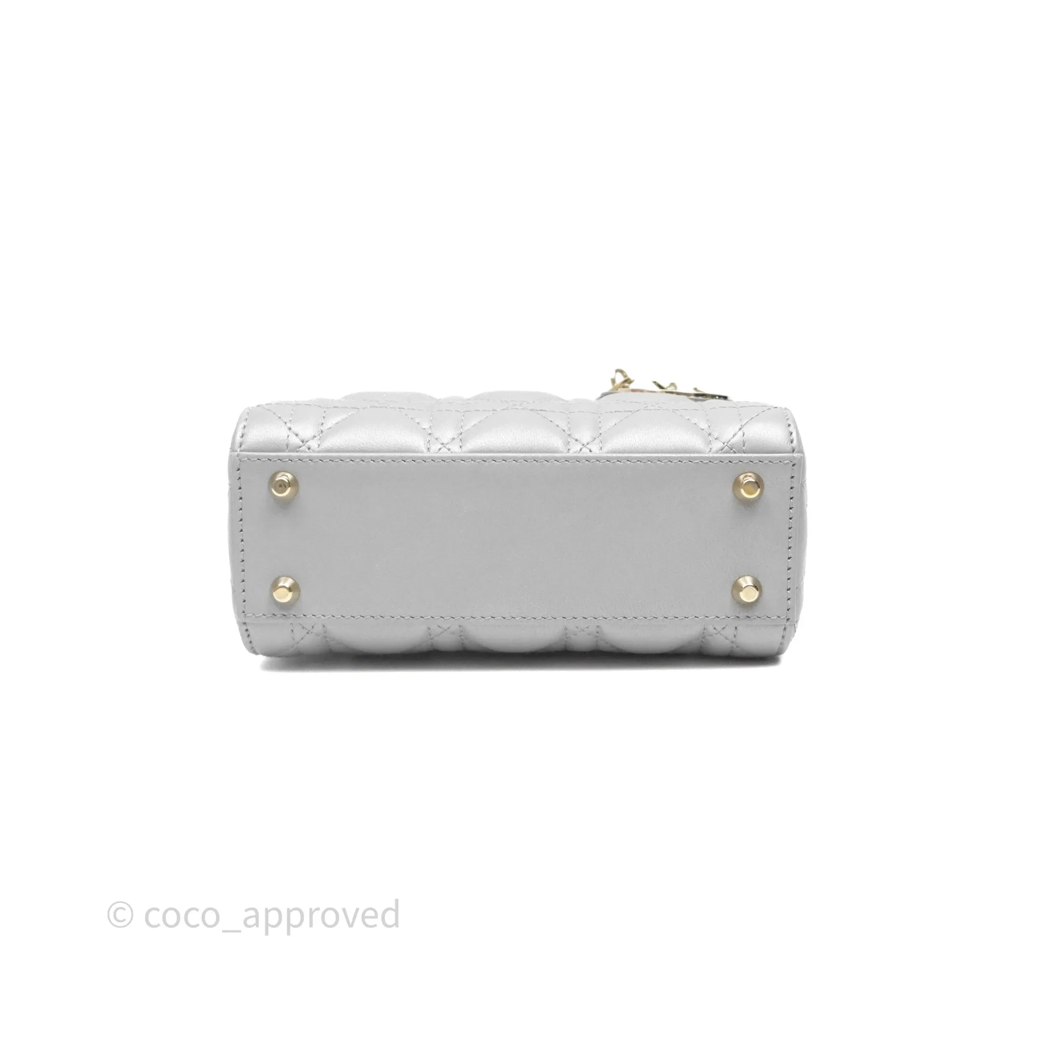 Christian Dior Mini Lady Dior Iridescent Grey Lambskin Cannage Gold Hardware