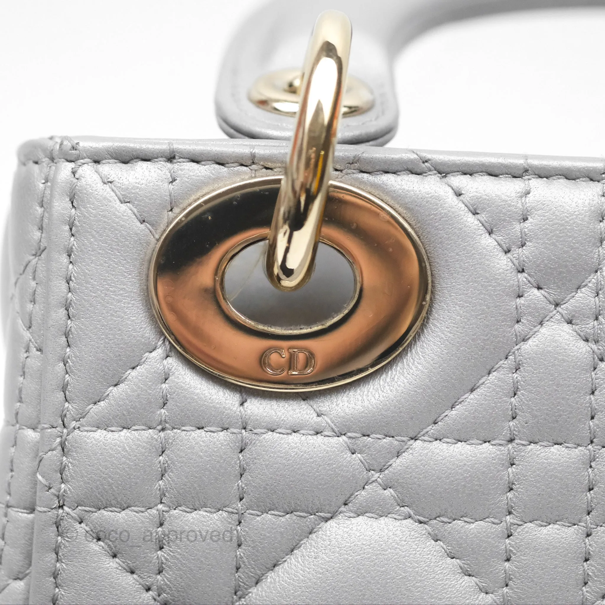 Christian Dior Mini Lady Dior Iridescent Grey Lambskin Cannage Gold Hardware