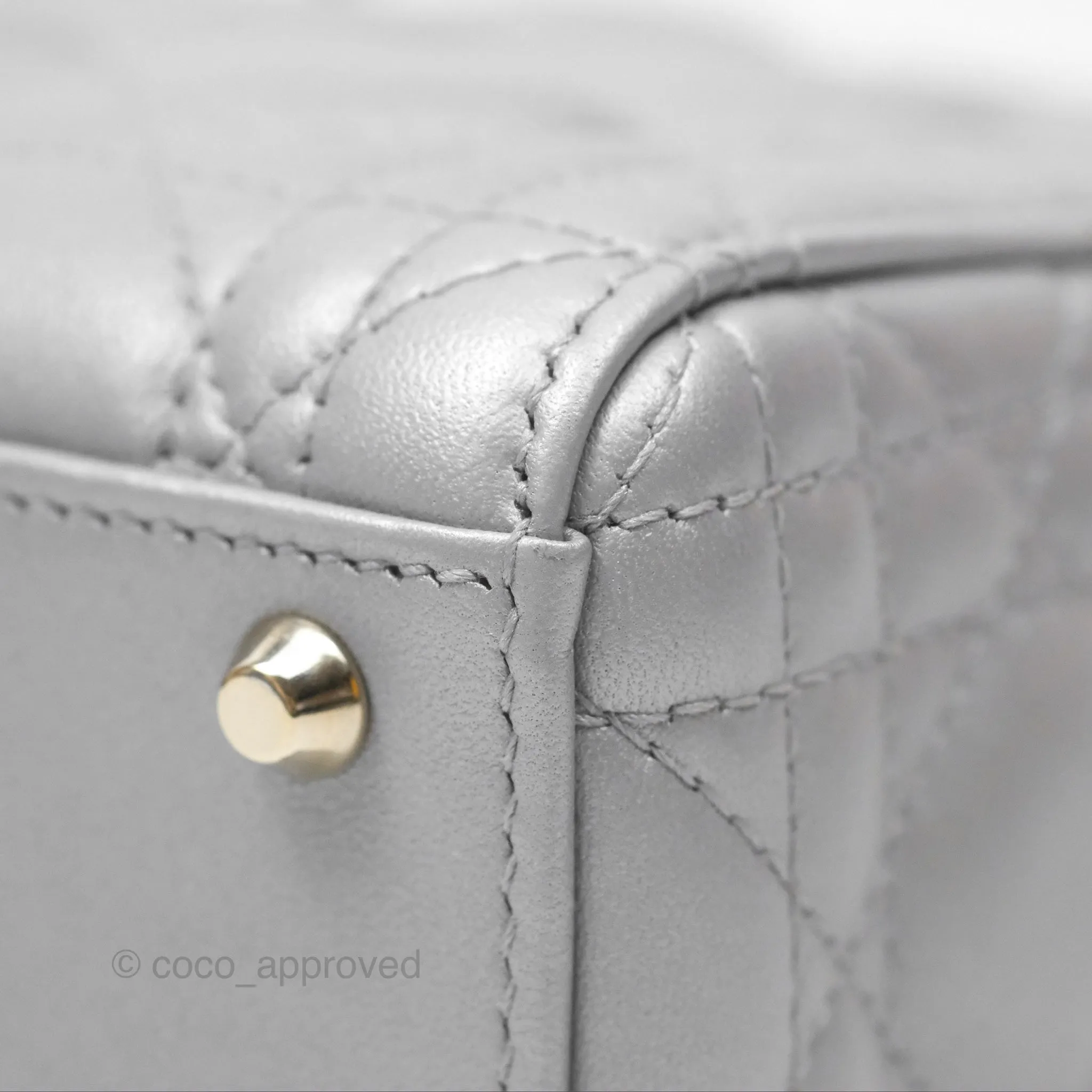 Christian Dior Mini Lady Dior Iridescent Grey Lambskin Cannage Gold Hardware