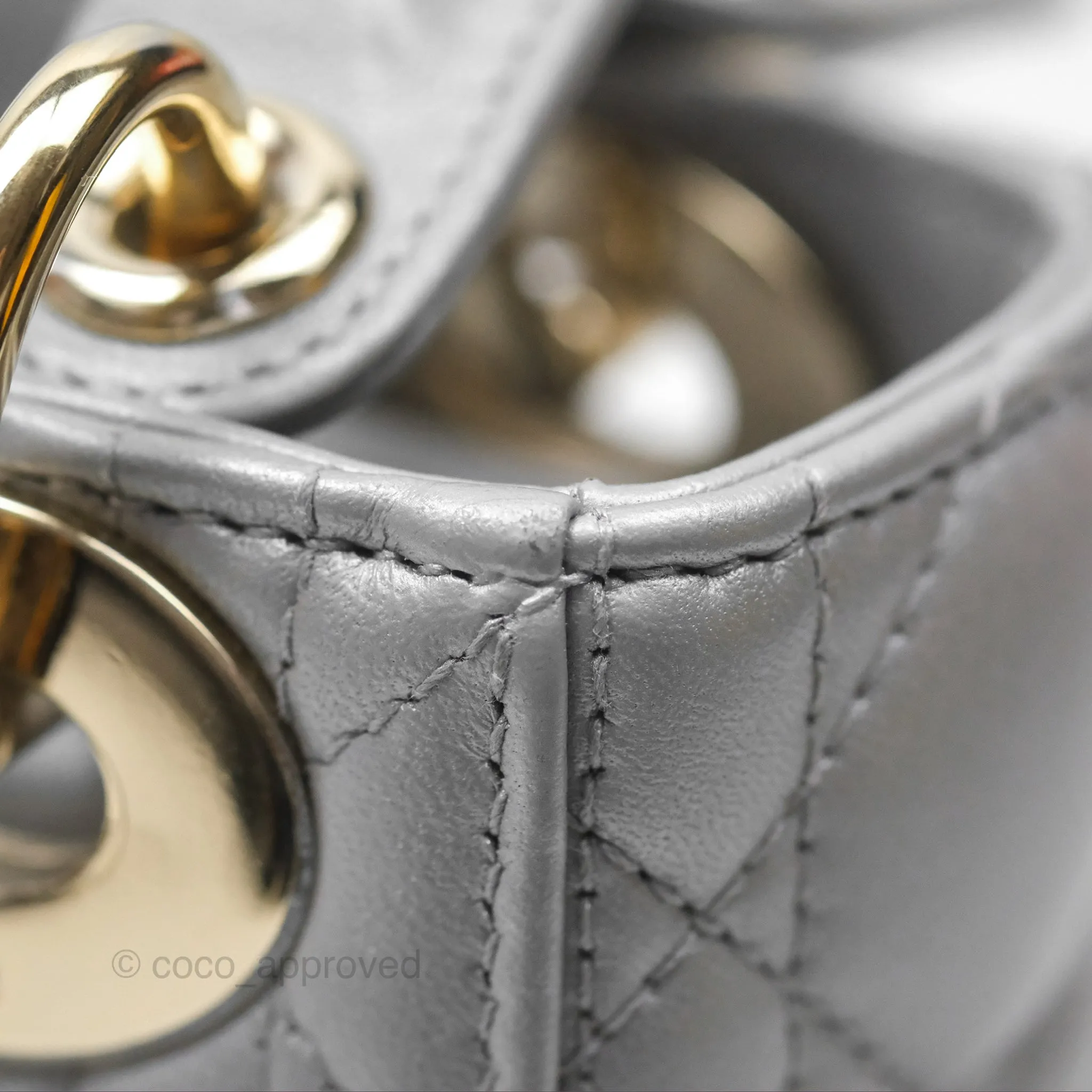 Christian Dior Mini Lady Dior Iridescent Grey Lambskin Cannage Gold Hardware