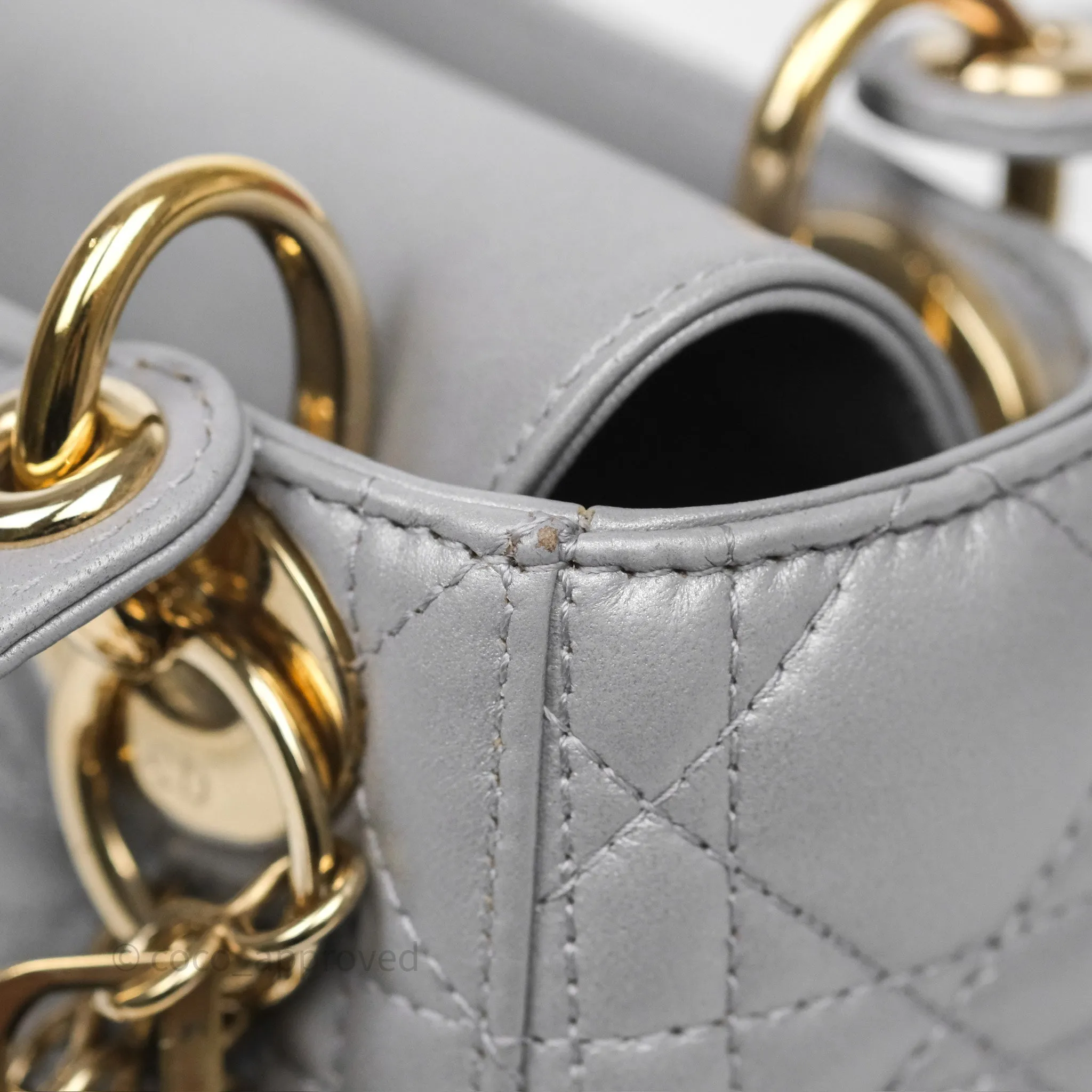 Christian Dior Mini Lady Dior Iridescent Grey Lambskin Cannage Gold Hardware
