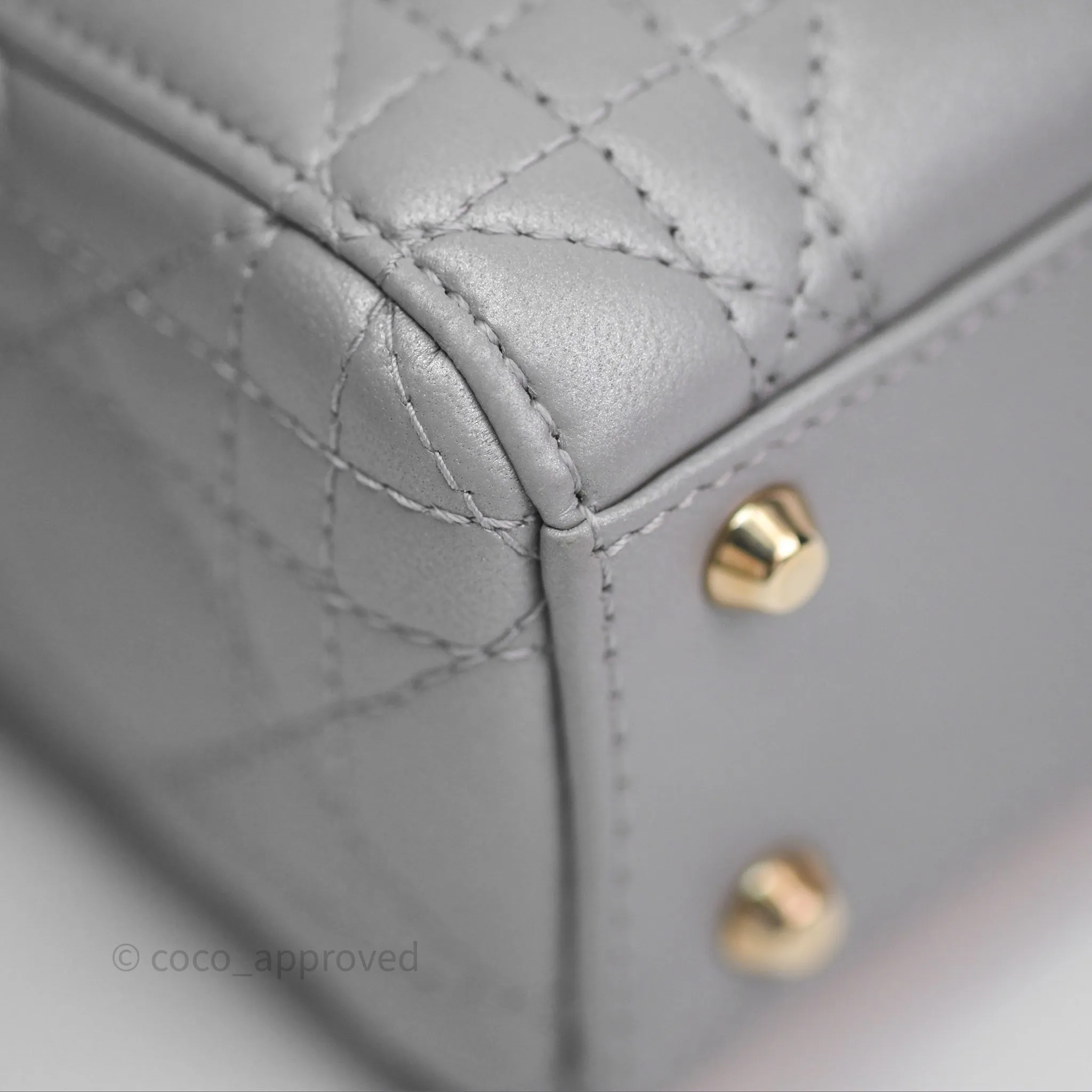 Christian Dior Mini Lady Dior Iridescent Grey Lambskin Cannage Gold Hardware
