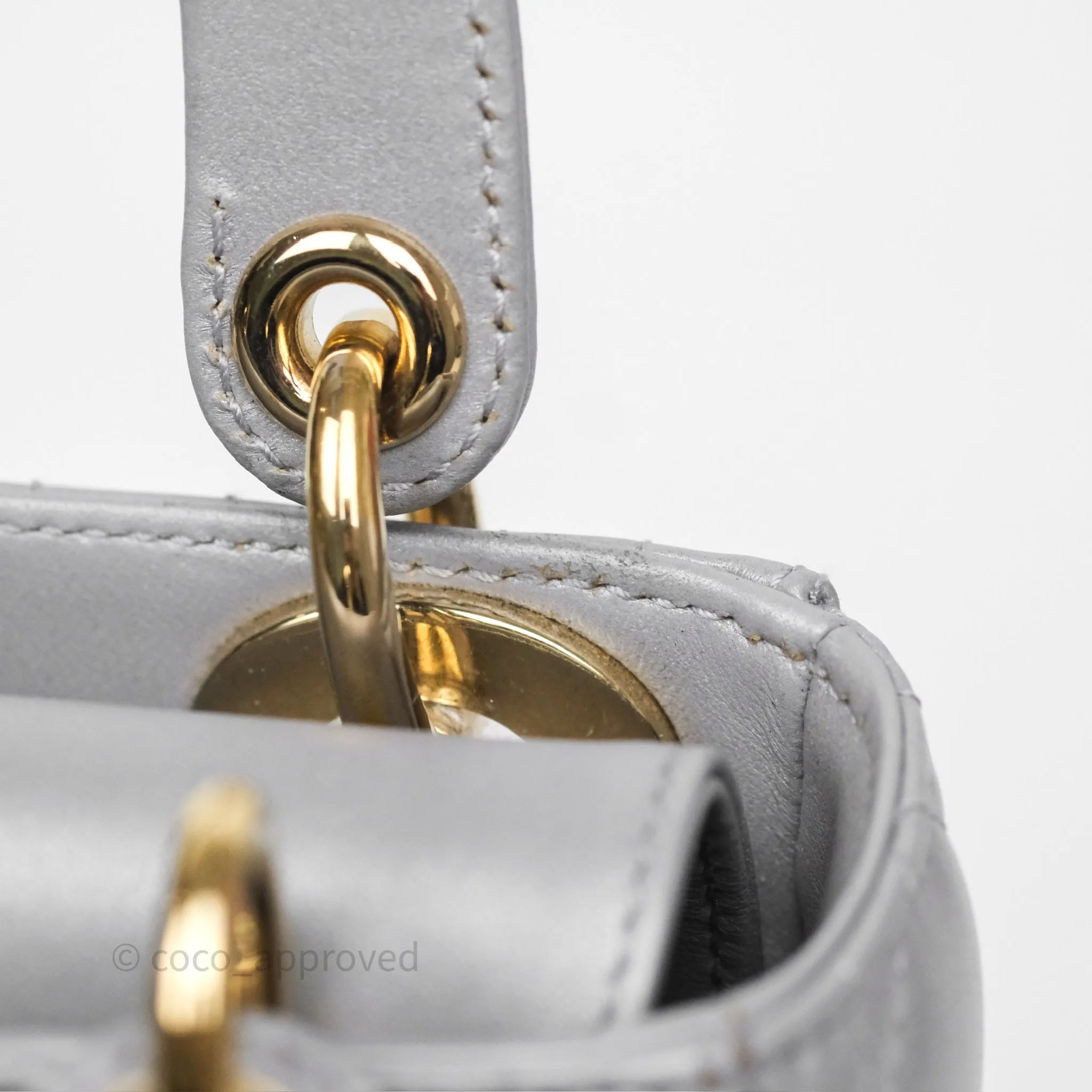 Christian Dior Mini Lady Dior Iridescent Grey Lambskin Cannage Gold Hardware