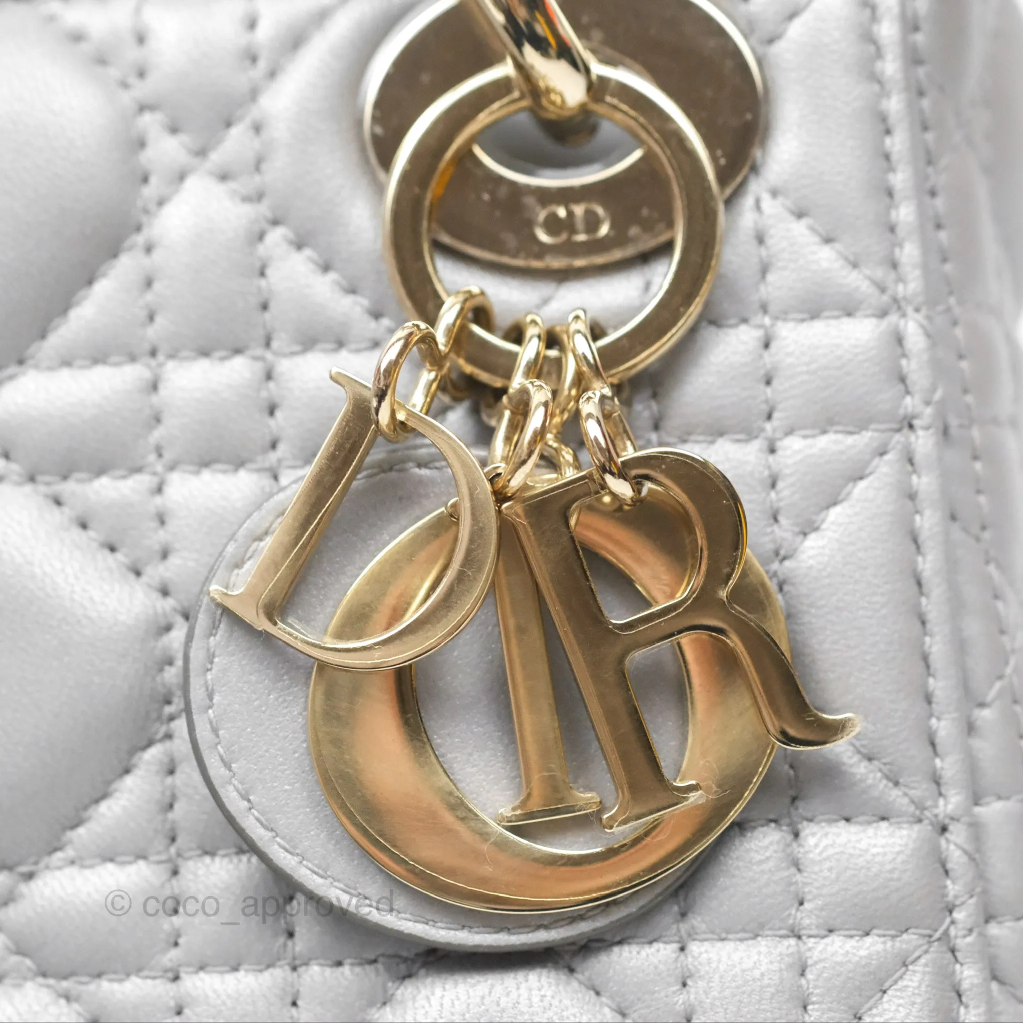 Christian Dior Mini Lady Dior Iridescent Grey Lambskin Cannage Gold Hardware
