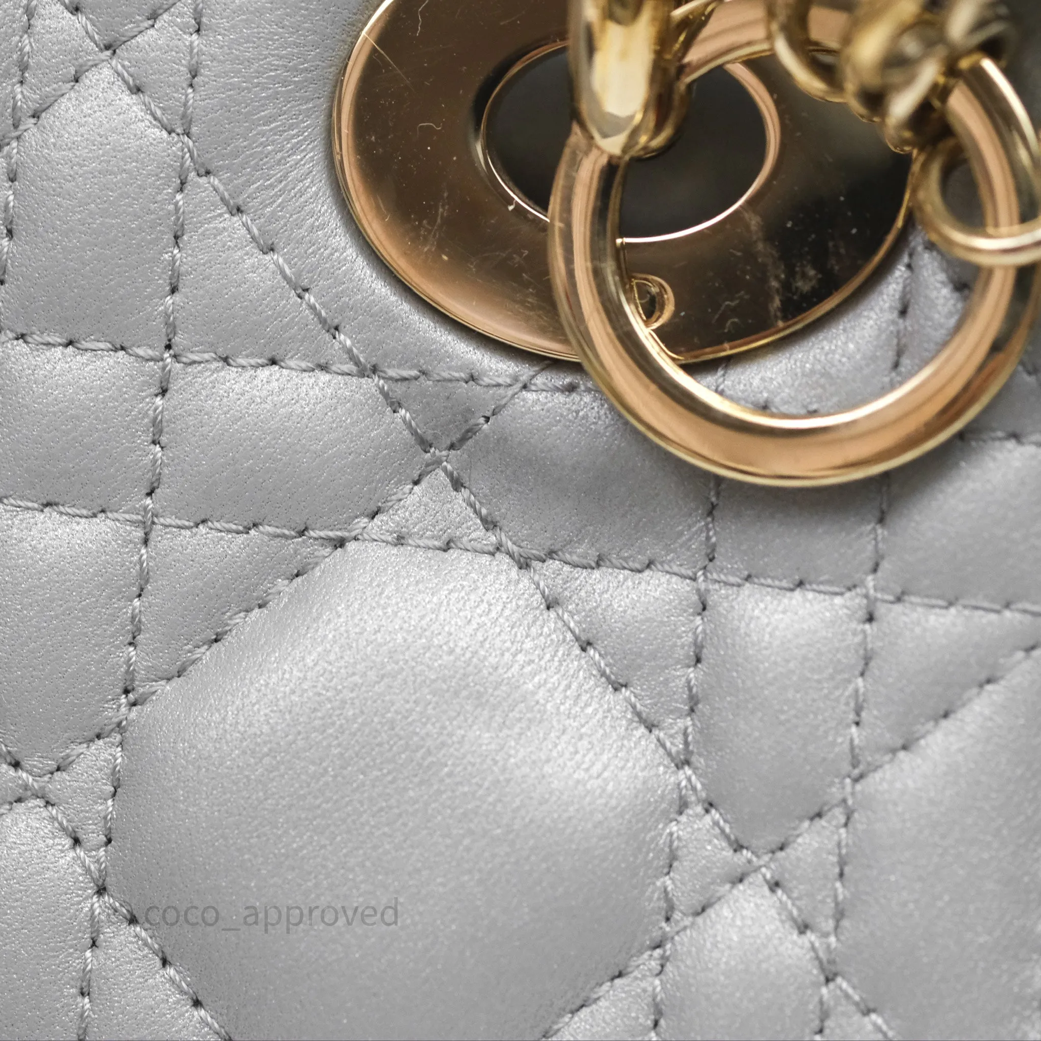 Christian Dior Mini Lady Dior Iridescent Grey Lambskin Cannage Gold Hardware
