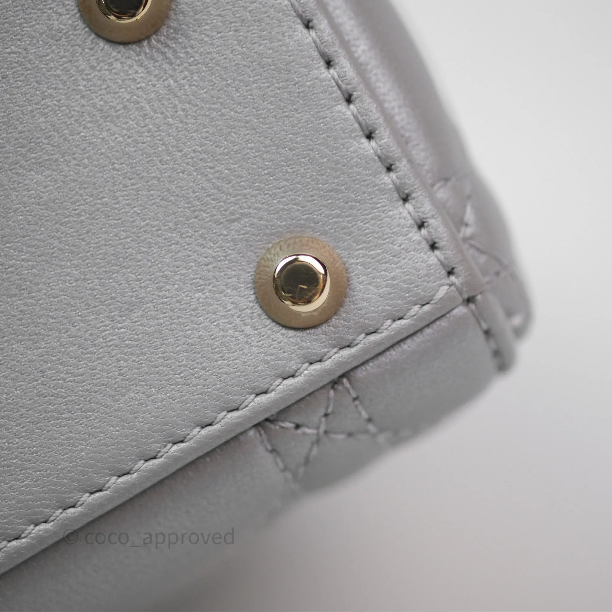 Christian Dior Mini Lady Dior Iridescent Grey Lambskin Cannage Gold Hardware