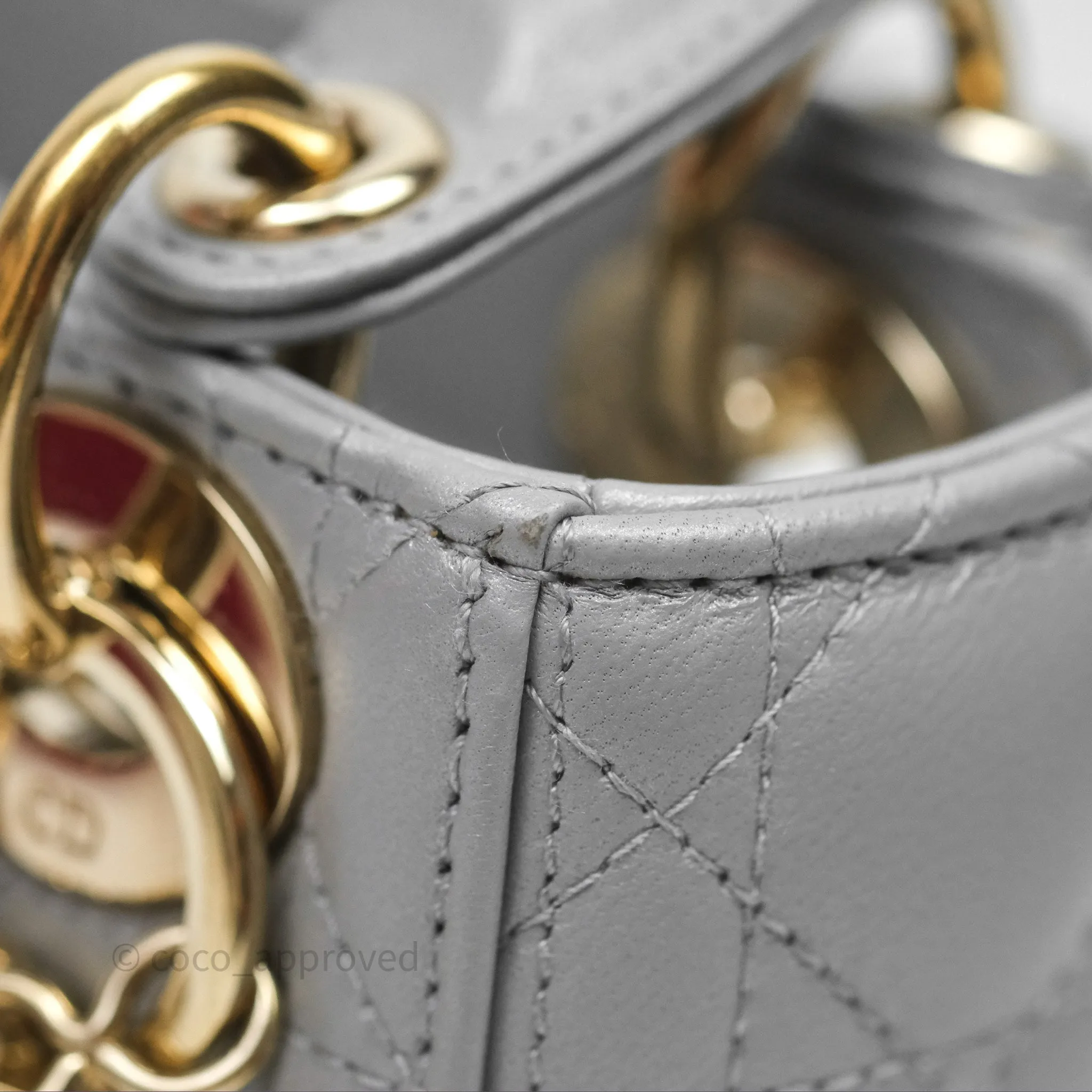 Christian Dior Mini Lady Dior Iridescent Grey Lambskin Cannage Gold Hardware