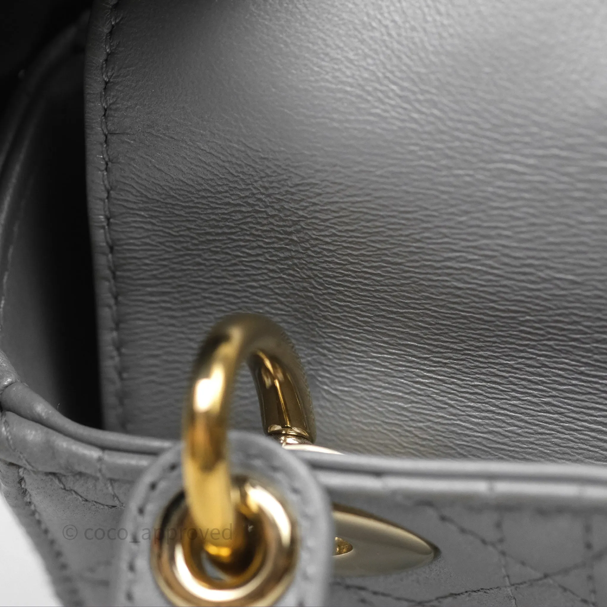 Christian Dior Mini Lady Dior Iridescent Grey Lambskin Cannage Gold Hardware