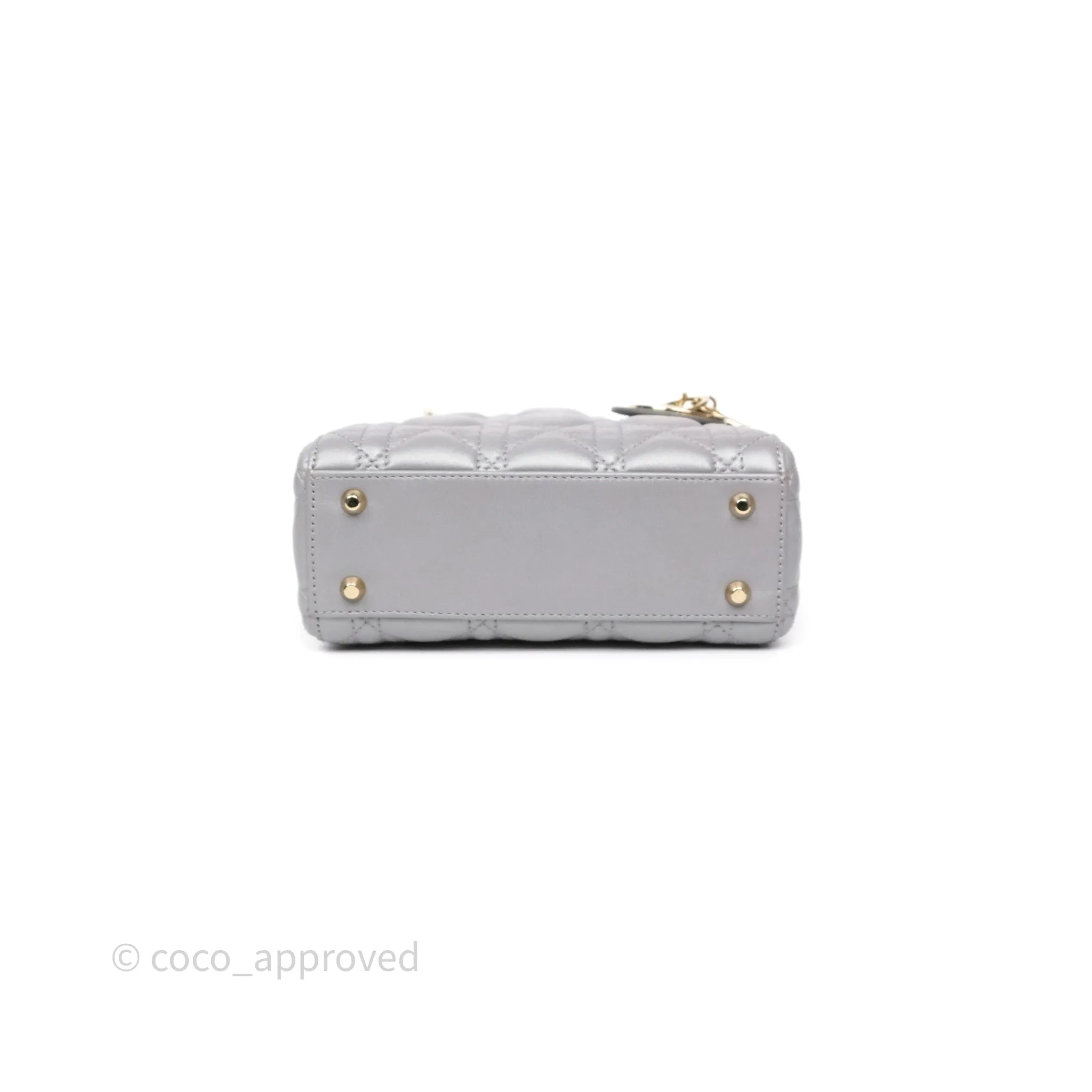 Christian Dior Mini Lady Dior Iridescent Grey Lambskin Cannage Gold Hardware