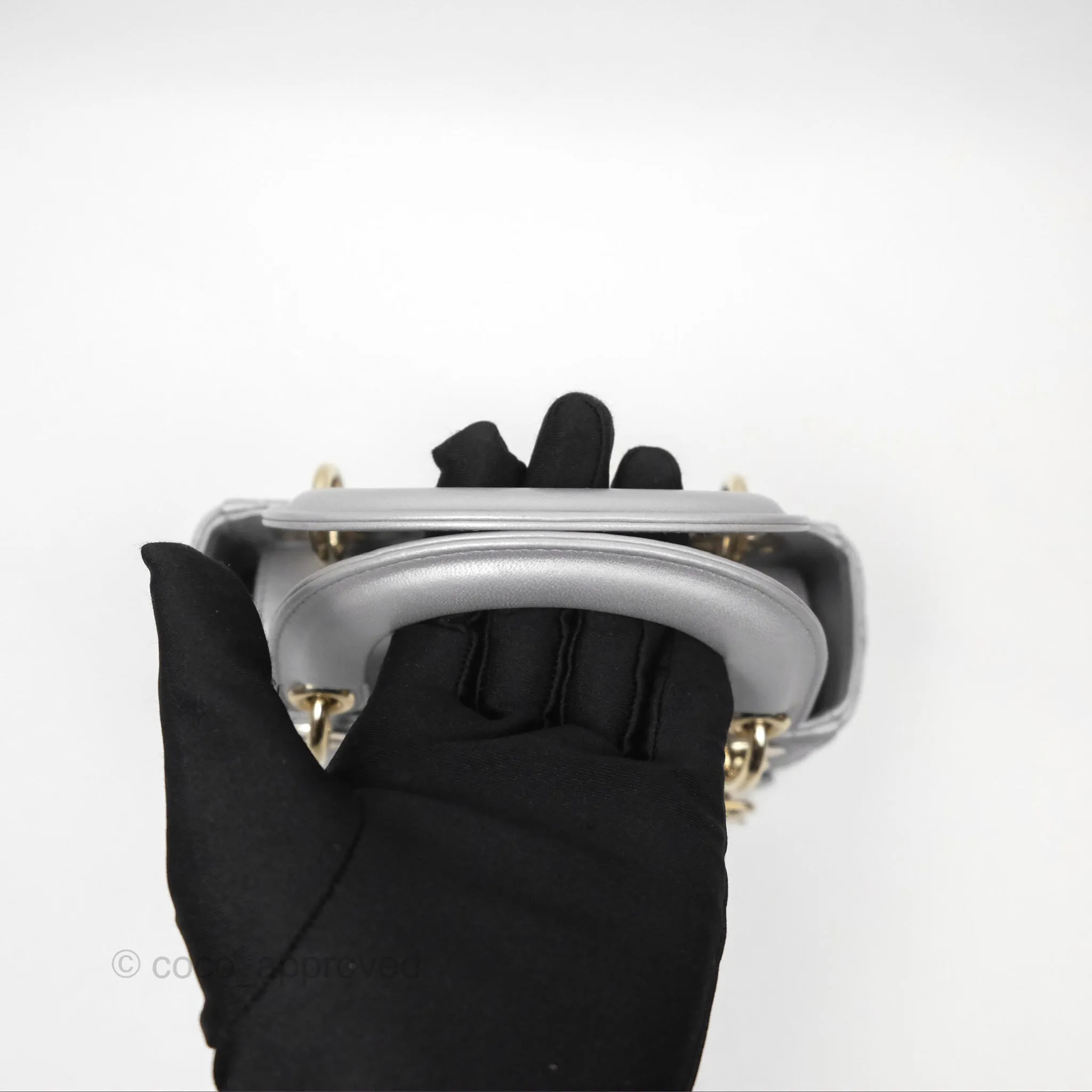 Christian Dior Mini Lady Dior Iridescent Grey Lambskin Cannage Gold Hardware