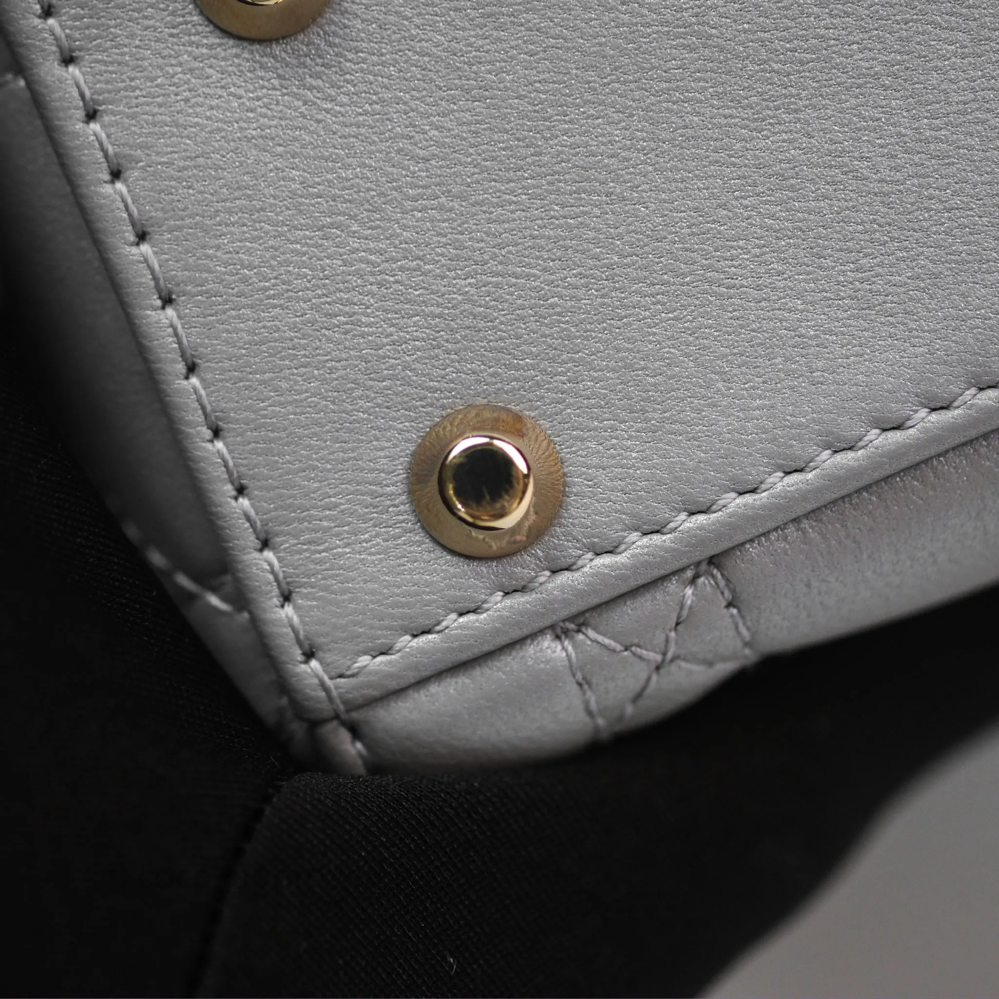 Christian Dior Mini Lady Dior Iridescent Grey Lambskin Cannage Gold Hardware