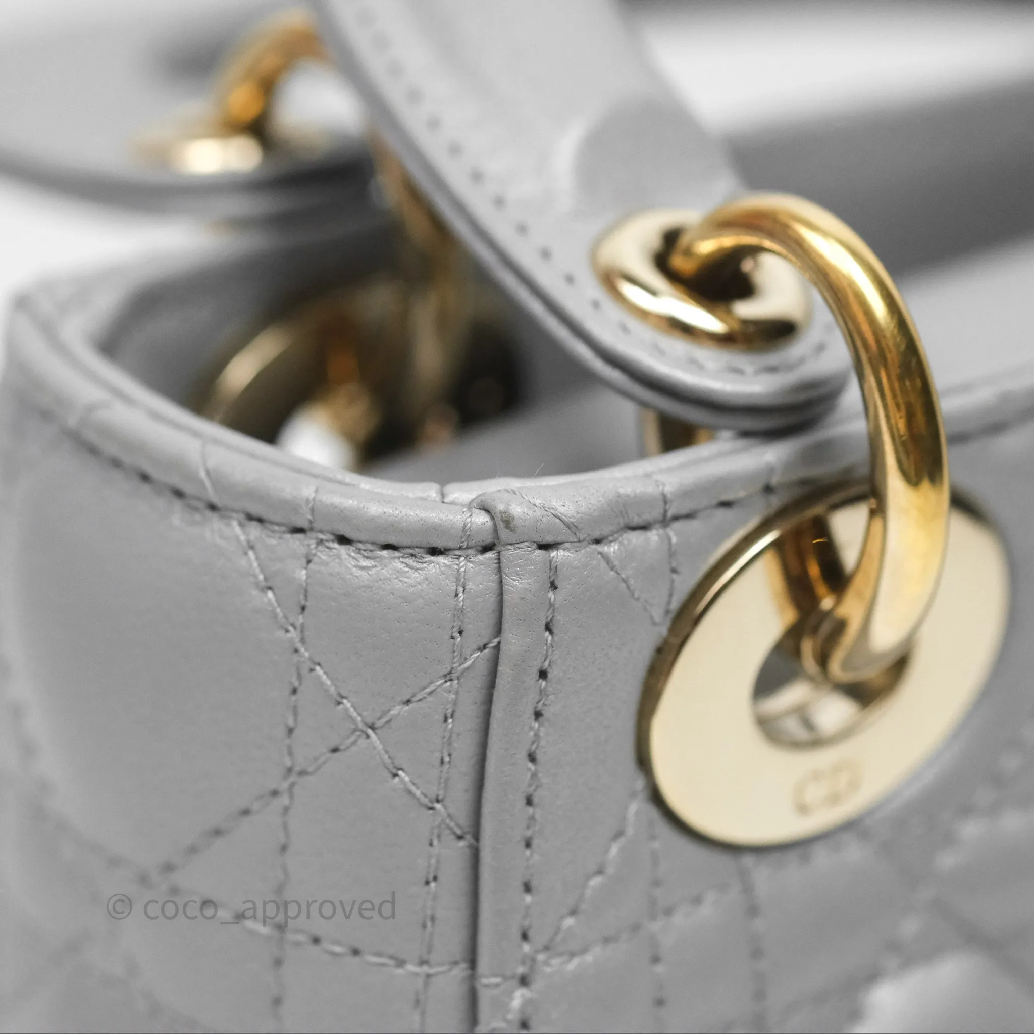 Christian Dior Mini Lady Dior Iridescent Grey Lambskin Cannage Gold Hardware