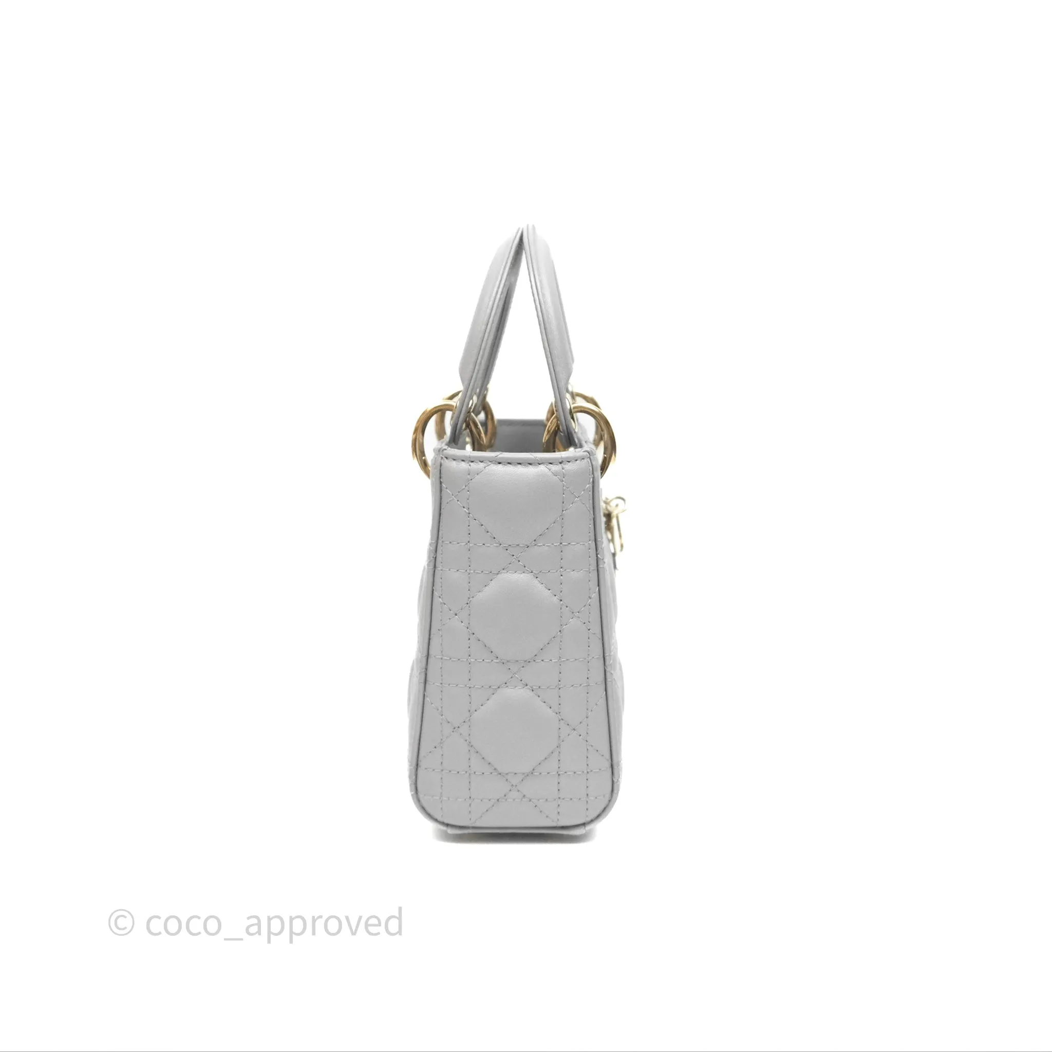 Christian Dior Mini Lady Dior Iridescent Grey Lambskin Cannage Gold Hardware