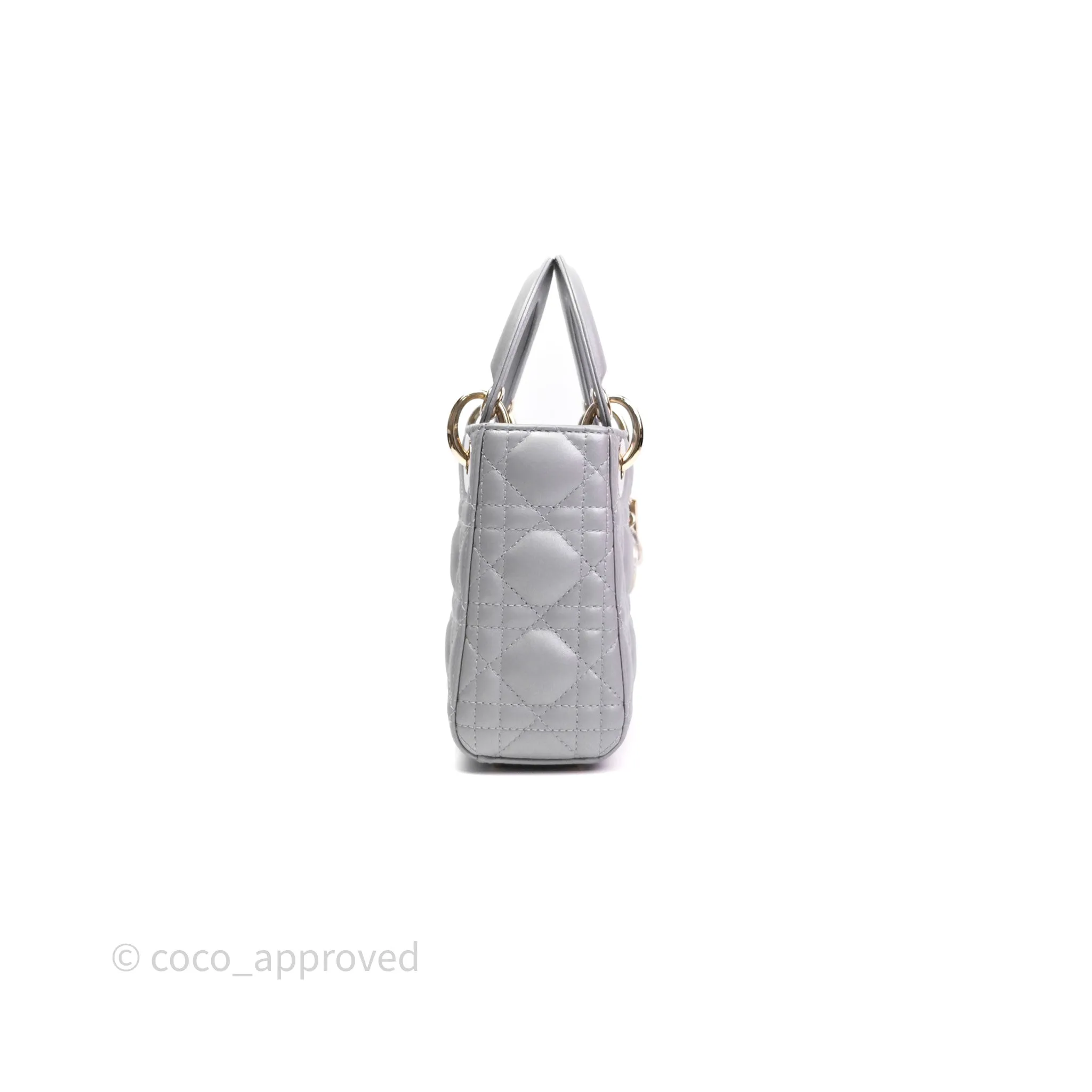 Christian Dior Mini Lady Dior Iridescent Grey Lambskin Cannage Gold Hardware