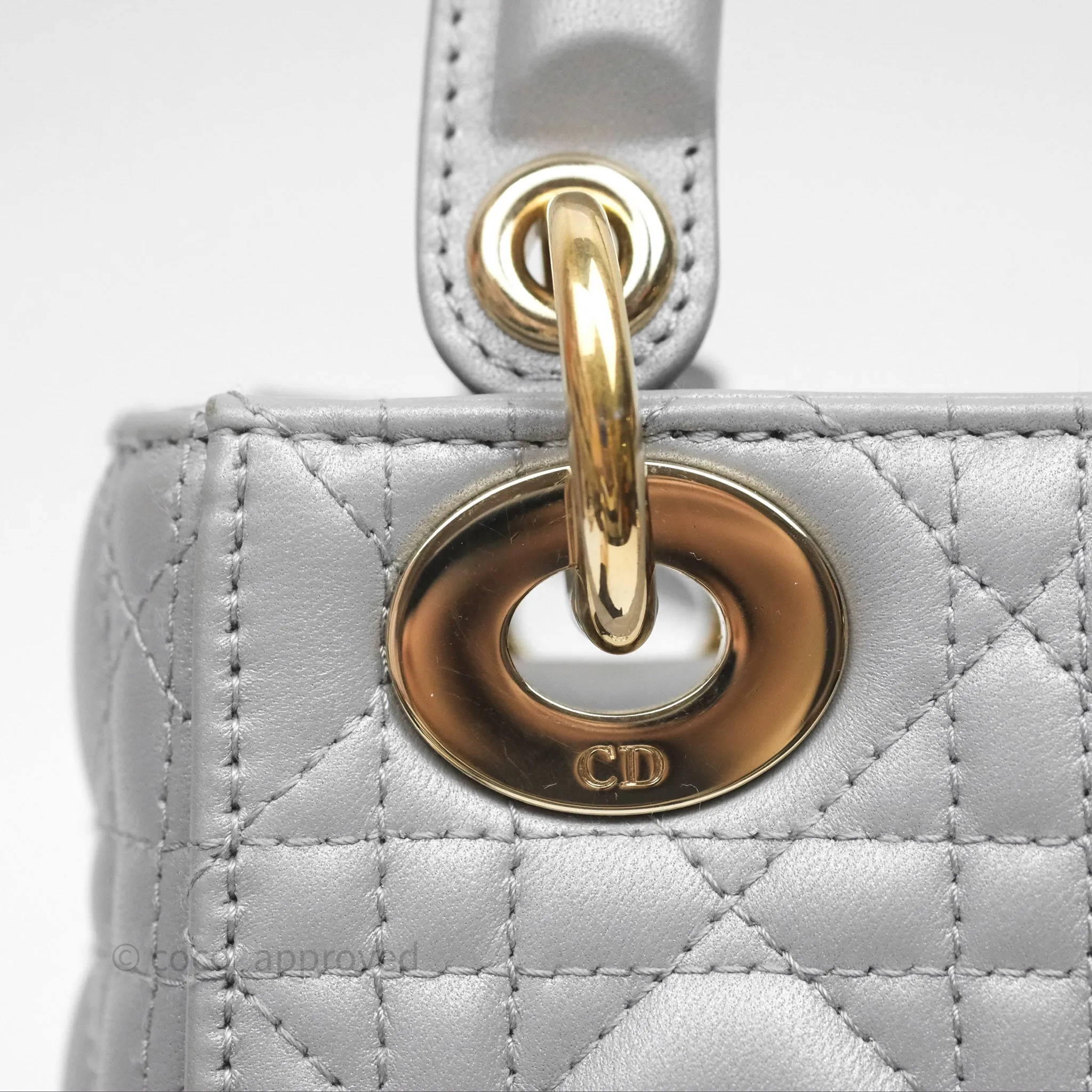 Christian Dior Mini Lady Dior Iridescent Grey Lambskin Cannage Gold Hardware