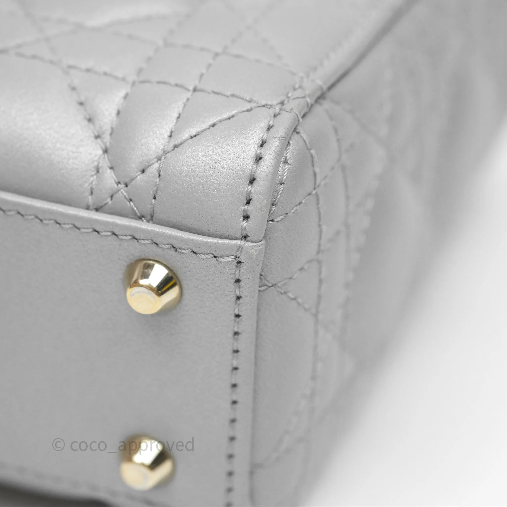 Christian Dior Mini Lady Dior Iridescent Grey Lambskin Cannage Gold Hardware