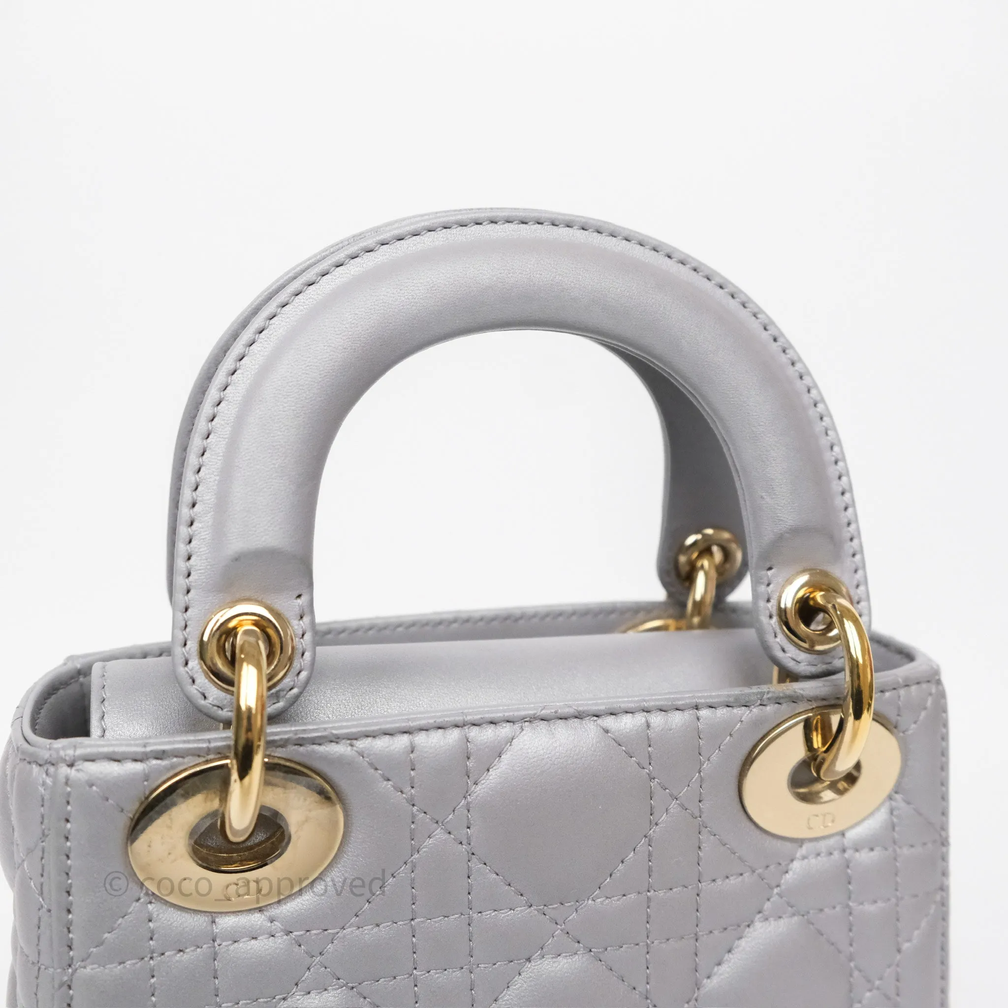 Christian Dior Mini Lady Dior Iridescent Grey Lambskin Cannage Gold Hardware