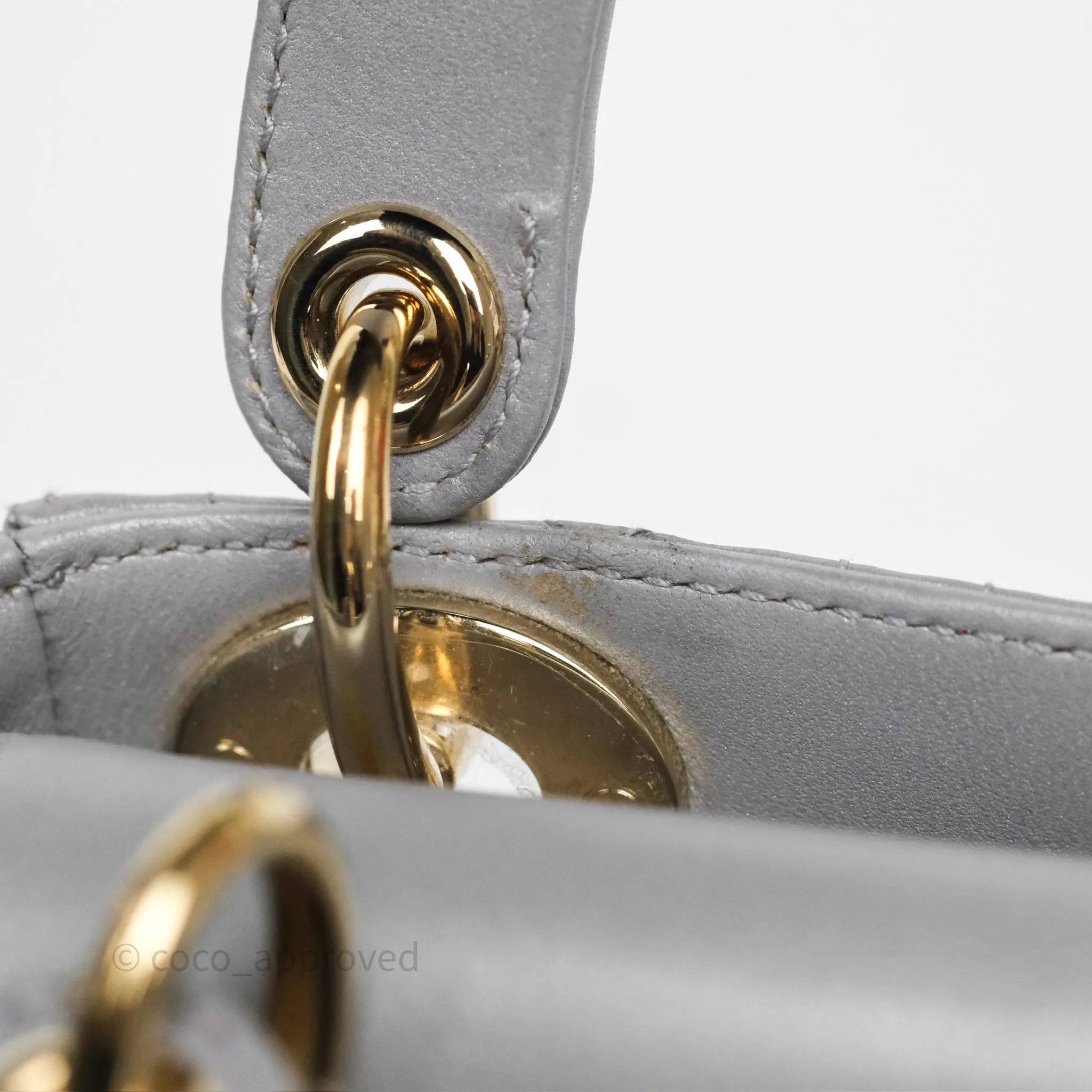 Christian Dior Mini Lady Dior Iridescent Grey Lambskin Cannage Gold Hardware