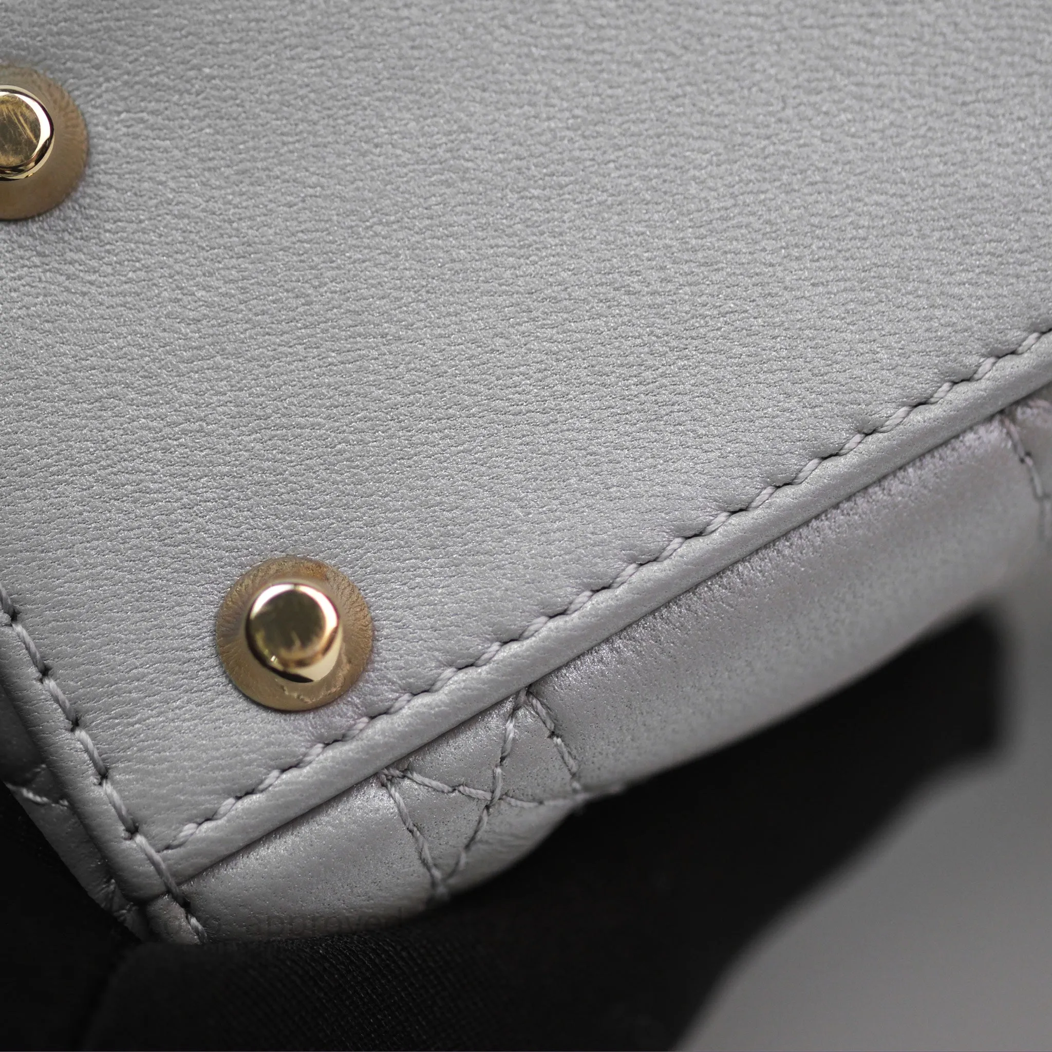 Christian Dior Mini Lady Dior Iridescent Grey Lambskin Cannage Gold Hardware
