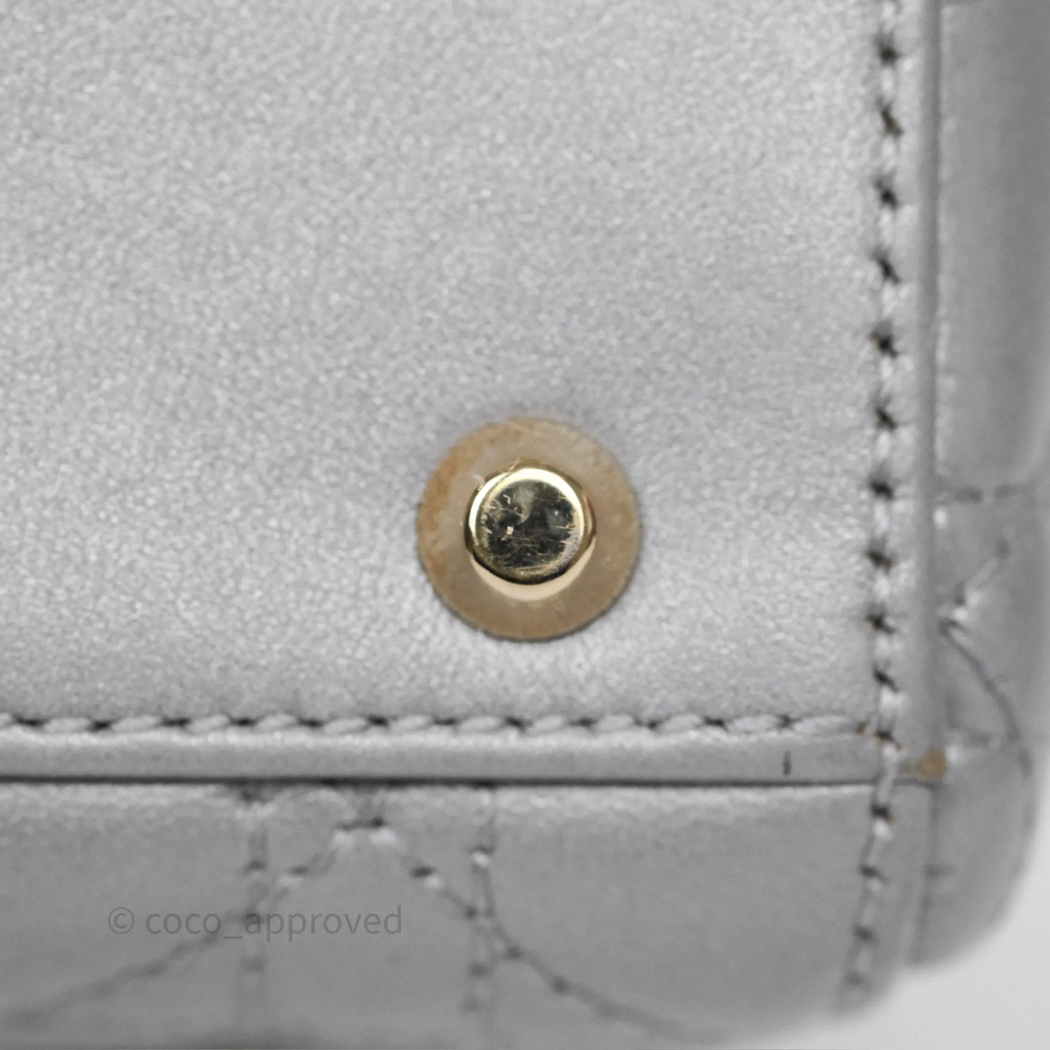 Christian Dior Mini Lady Dior Iridescent Grey Lambskin Cannage Gold Hardware