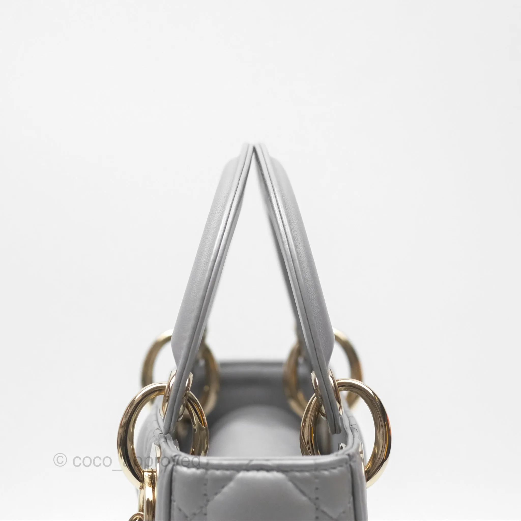 Christian Dior Mini Lady Dior Iridescent Grey Lambskin Cannage Gold Hardware