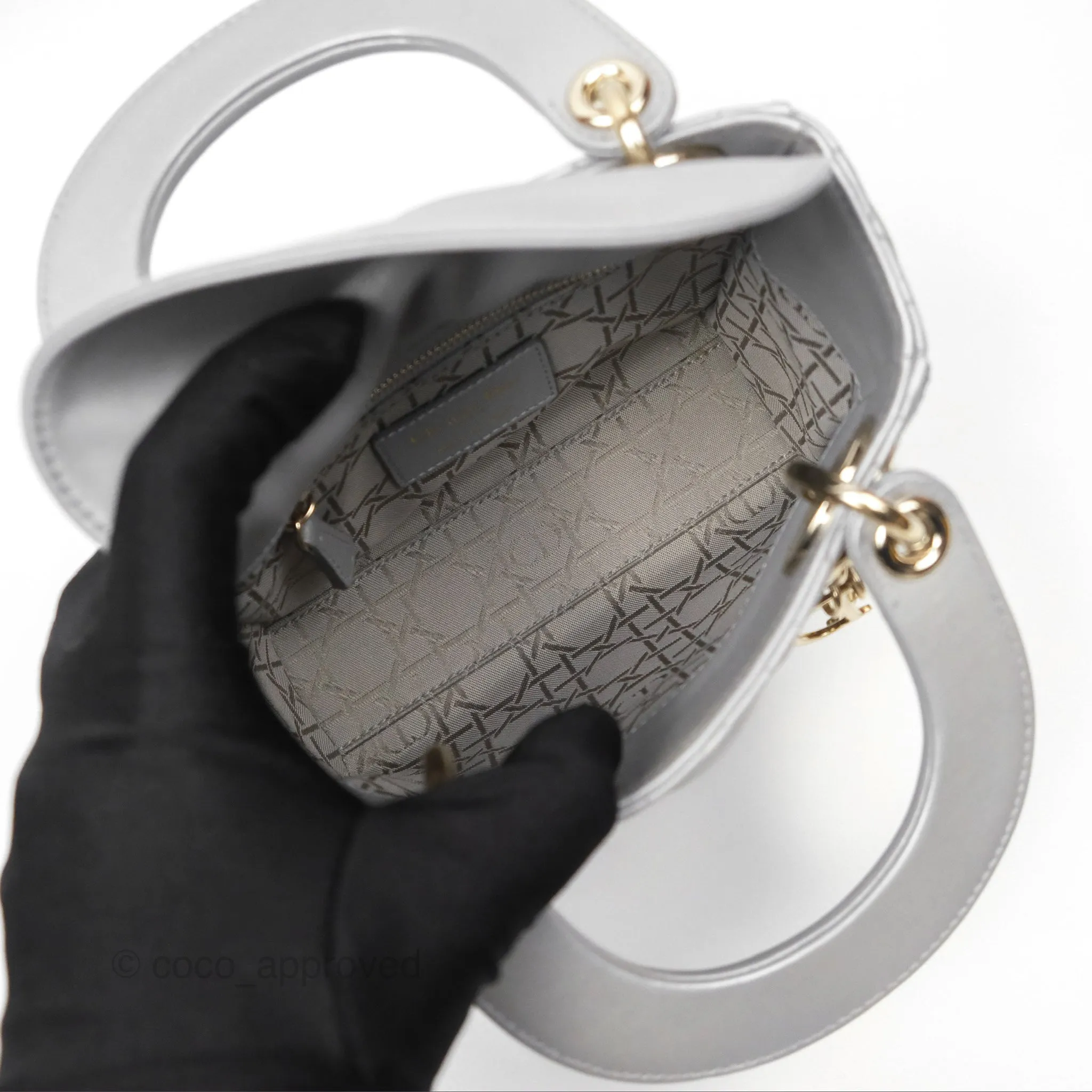 Christian Dior Mini Lady Dior Iridescent Grey Lambskin Cannage Gold Hardware
