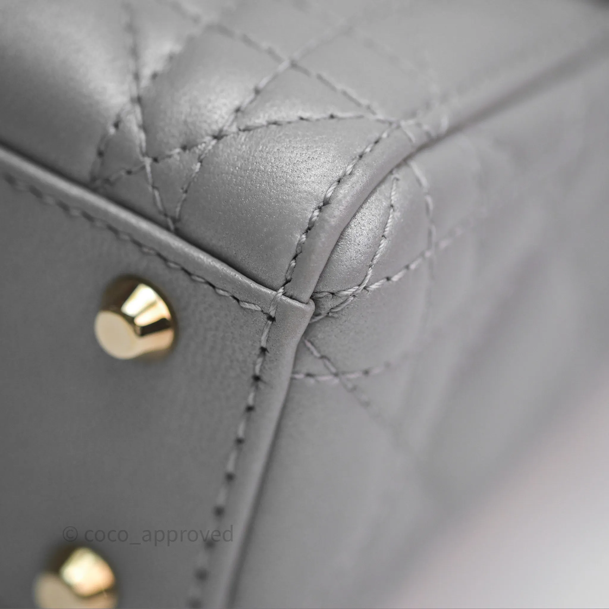 Christian Dior Mini Lady Dior Iridescent Grey Lambskin Cannage Gold Hardware