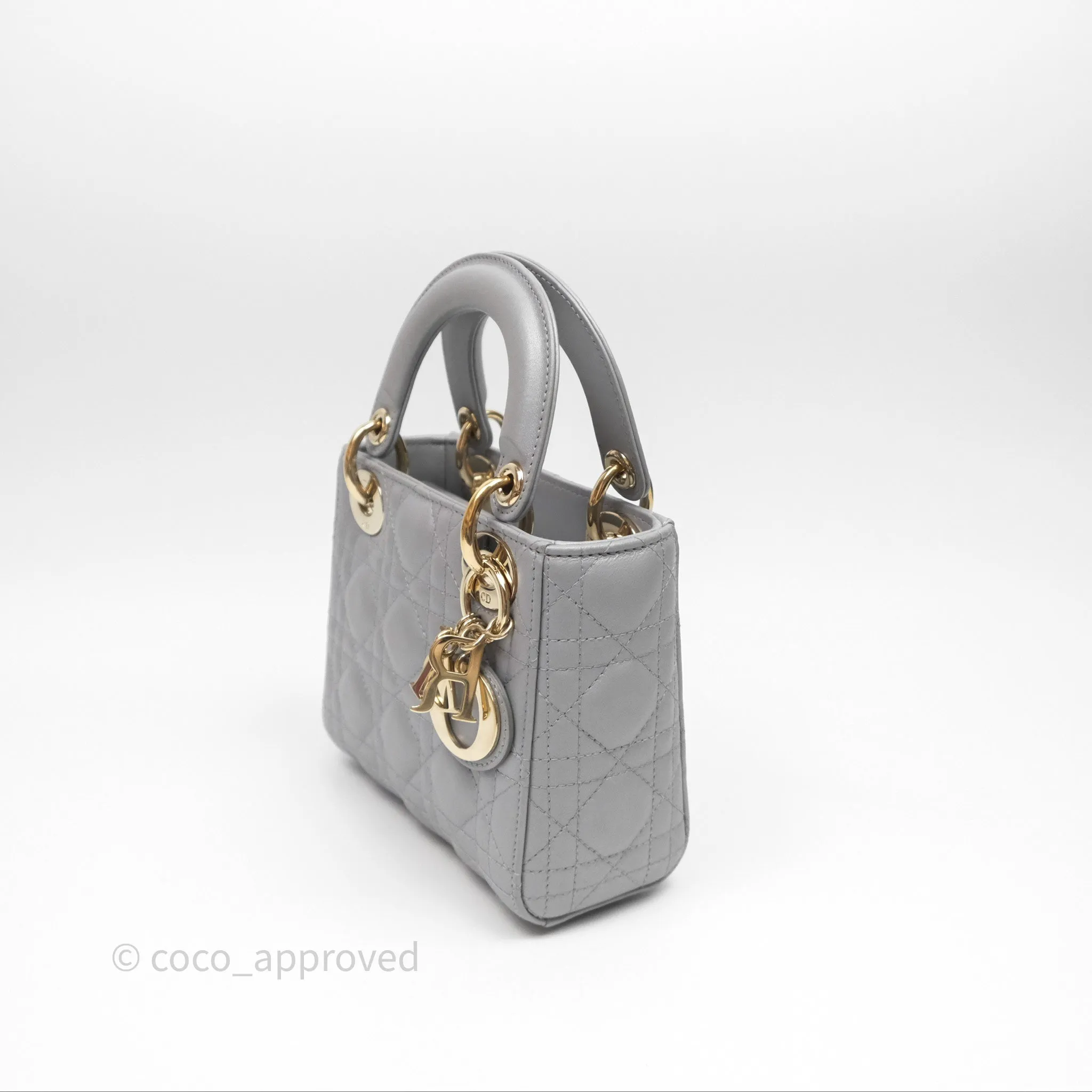 Christian Dior Mini Lady Dior Iridescent Grey Lambskin Cannage Gold Hardware