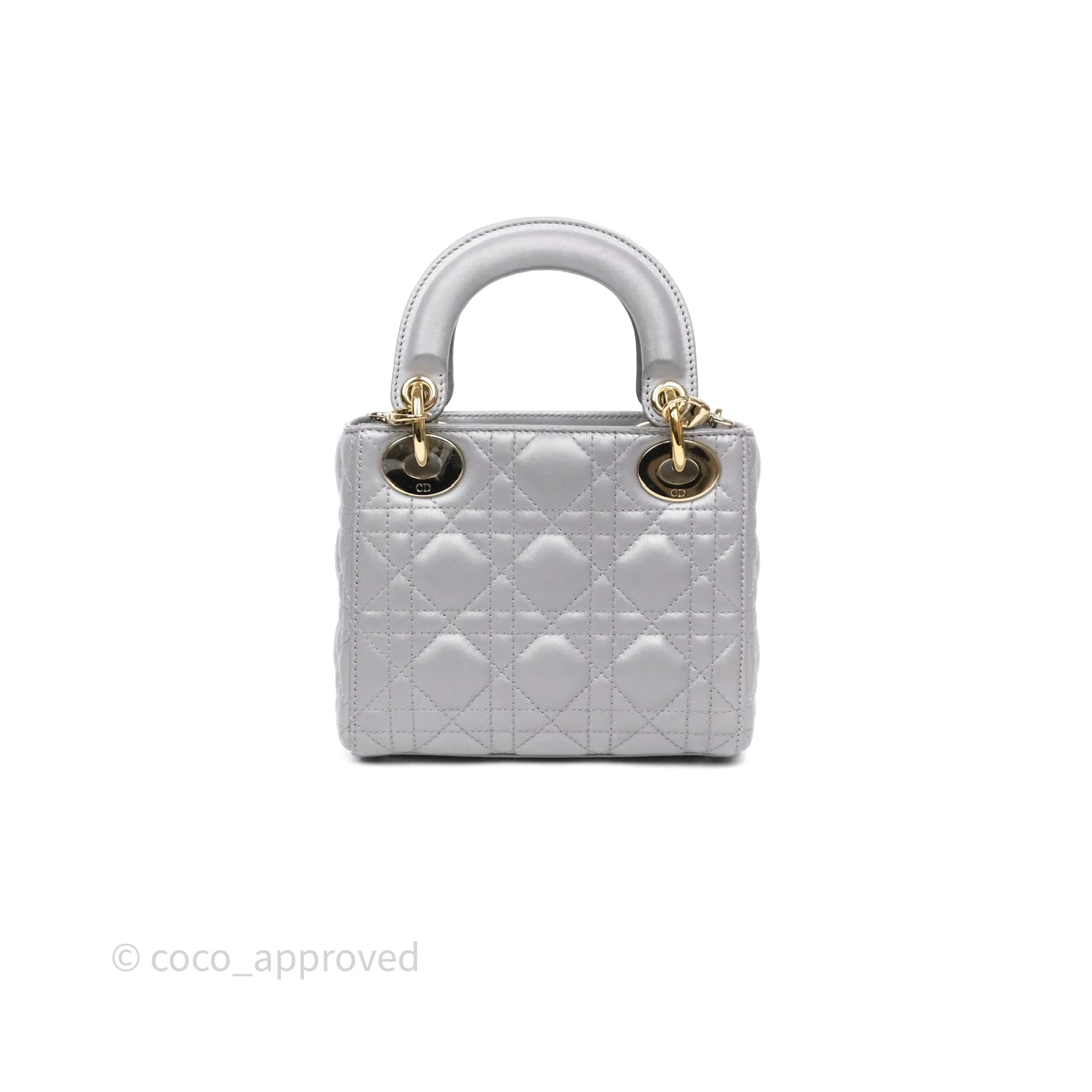 Christian Dior Mini Lady Dior Iridescent Grey Lambskin Cannage Gold Hardware