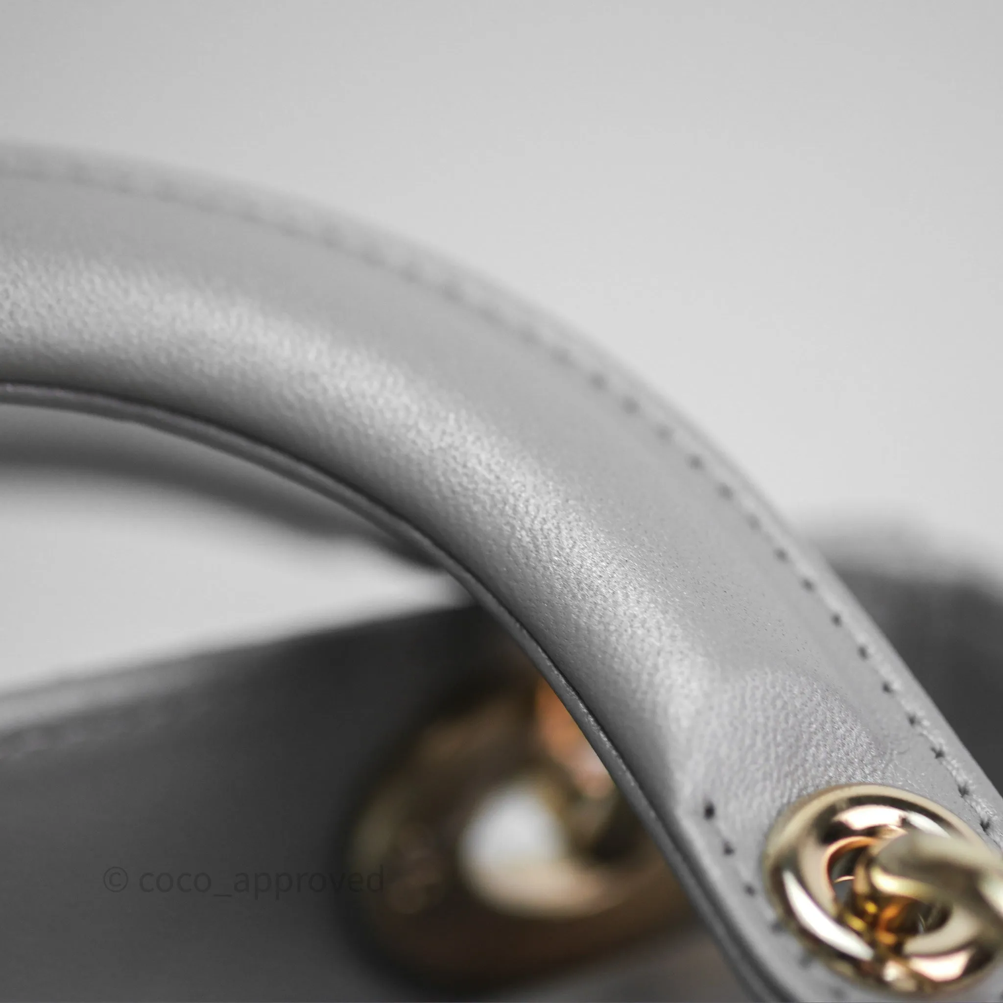 Christian Dior Mini Lady Dior Iridescent Grey Lambskin Cannage Gold Hardware