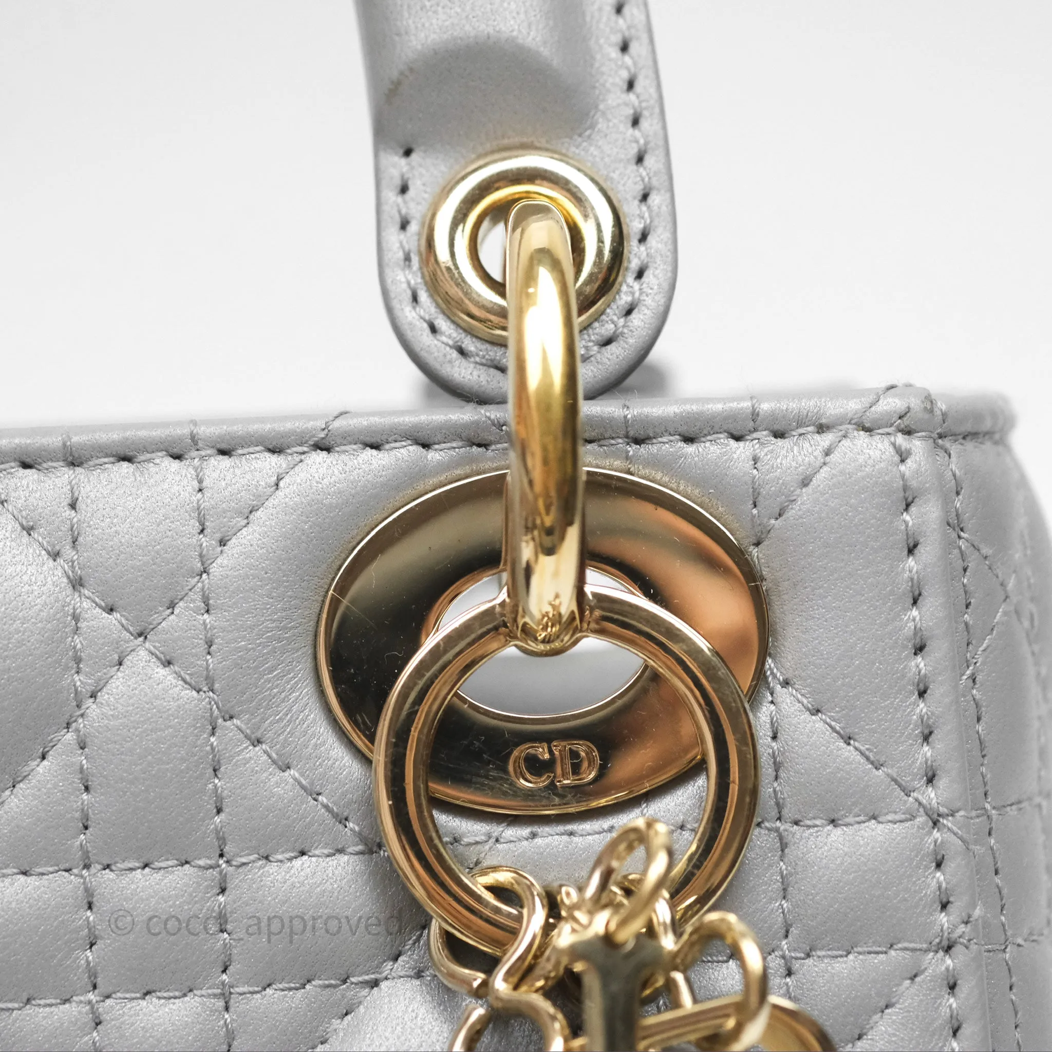 Christian Dior Mini Lady Dior Iridescent Grey Lambskin Cannage Gold Hardware