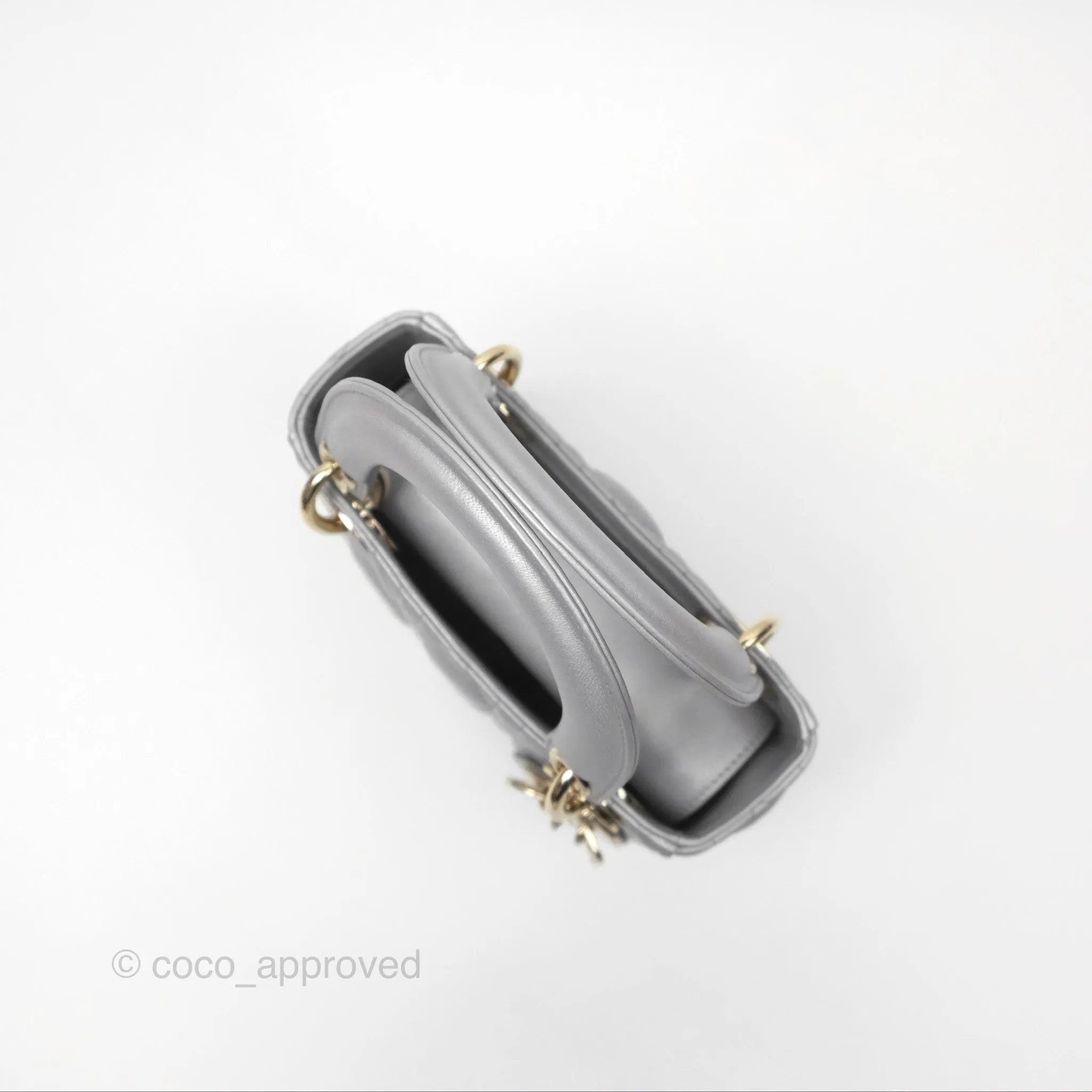 Christian Dior Mini Lady Dior Iridescent Grey Lambskin Cannage Gold Hardware