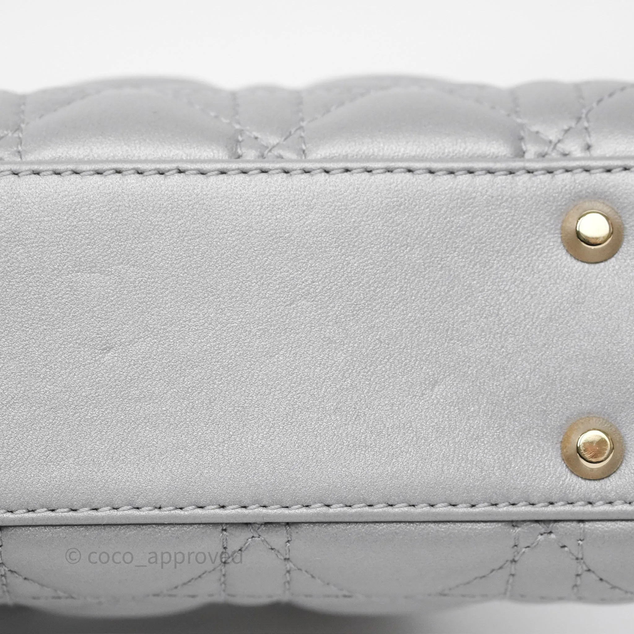 Christian Dior Mini Lady Dior Iridescent Grey Lambskin Cannage Gold Hardware